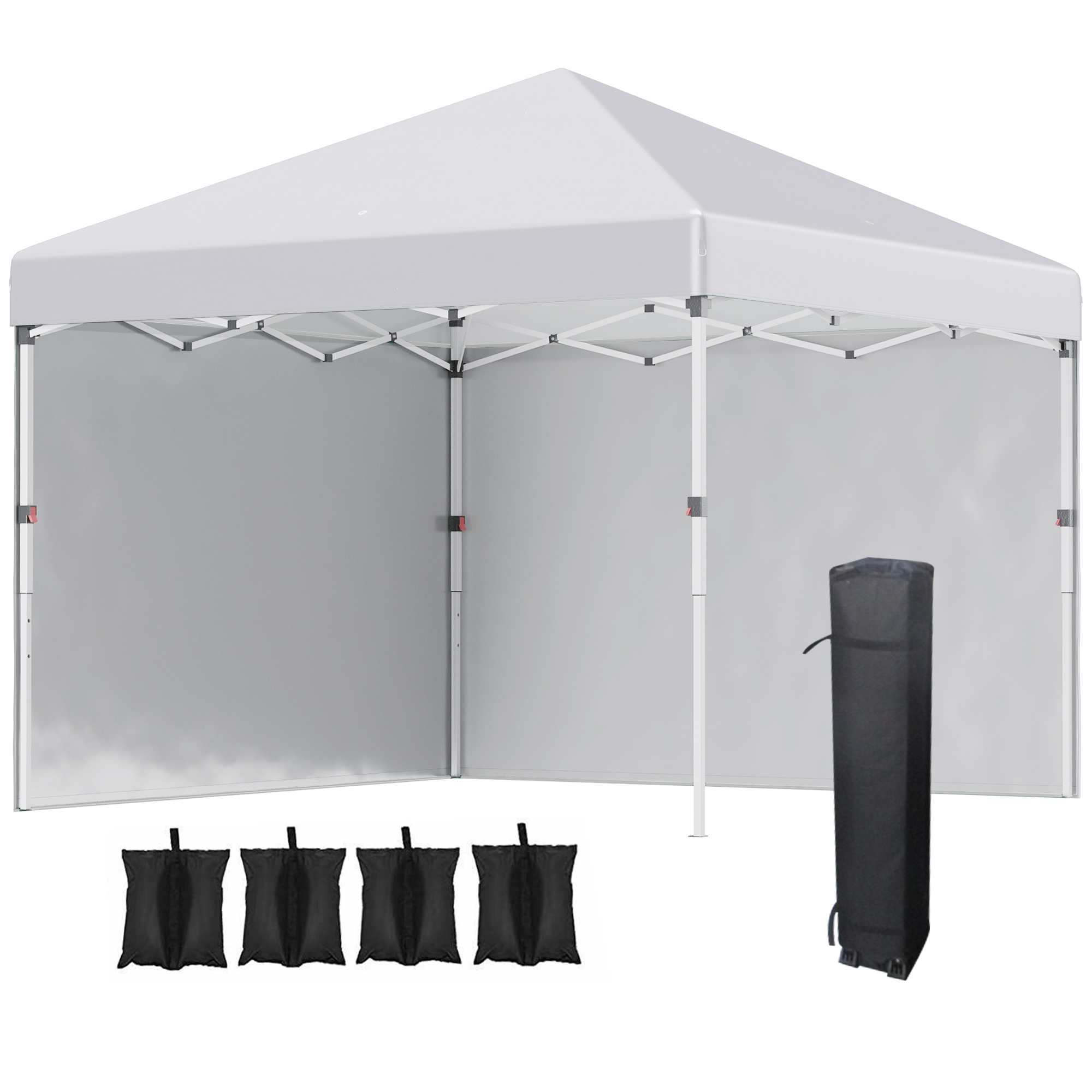 Outsunny Carpa Plegable Pop-up 3x3 m con 2 Paredes Laterales Anti-UV Altura Ajustable Sacos de Arena y Bolsa de Transporte Blanco