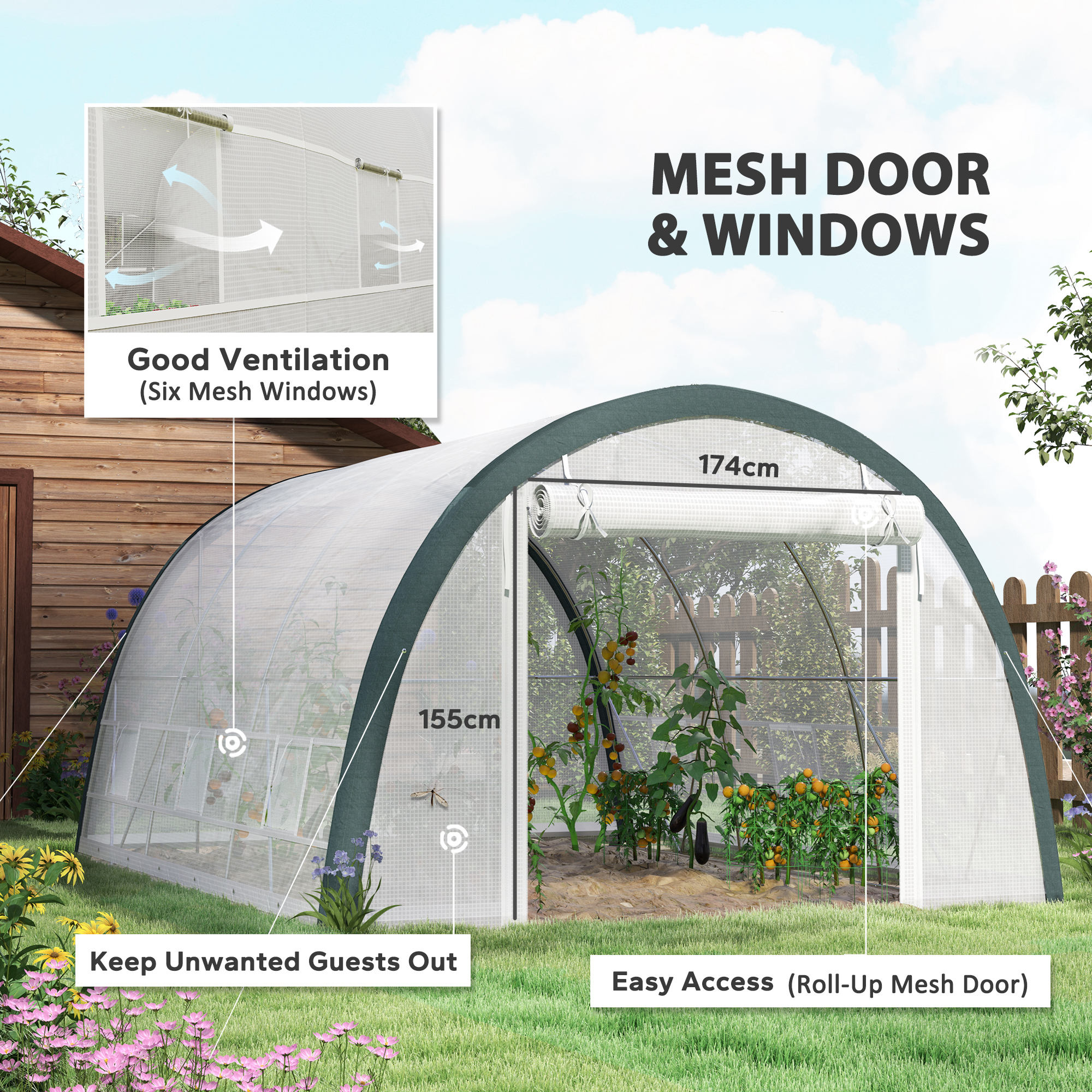 Outsunny 4 x 3(m) Walk-In Tunnel Greenhouse, with Accessories White 5