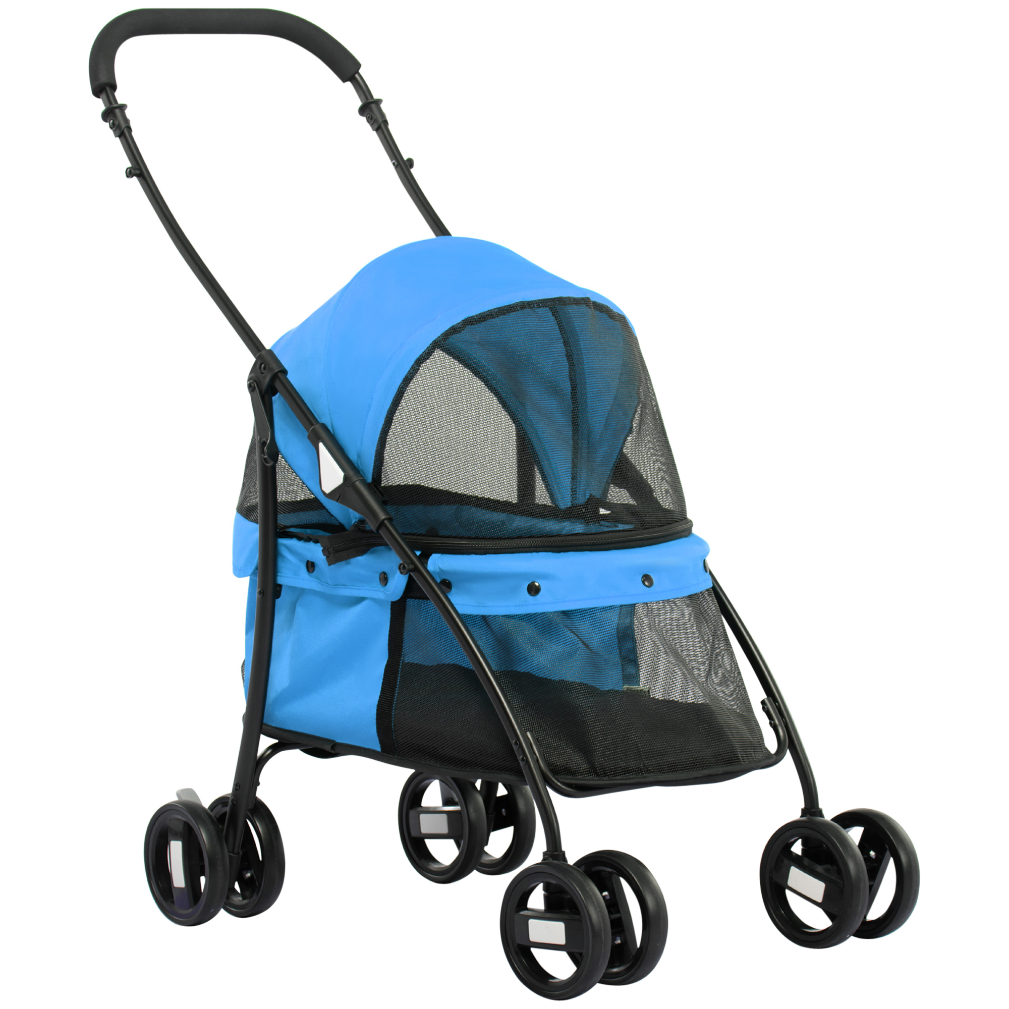 PawHut Cochecito para Perros Plegable Carrito para Mascotas con Ventanas de Malla Cojín y Correa de Seguridad 82x47x97 cm Azul | Aosom España