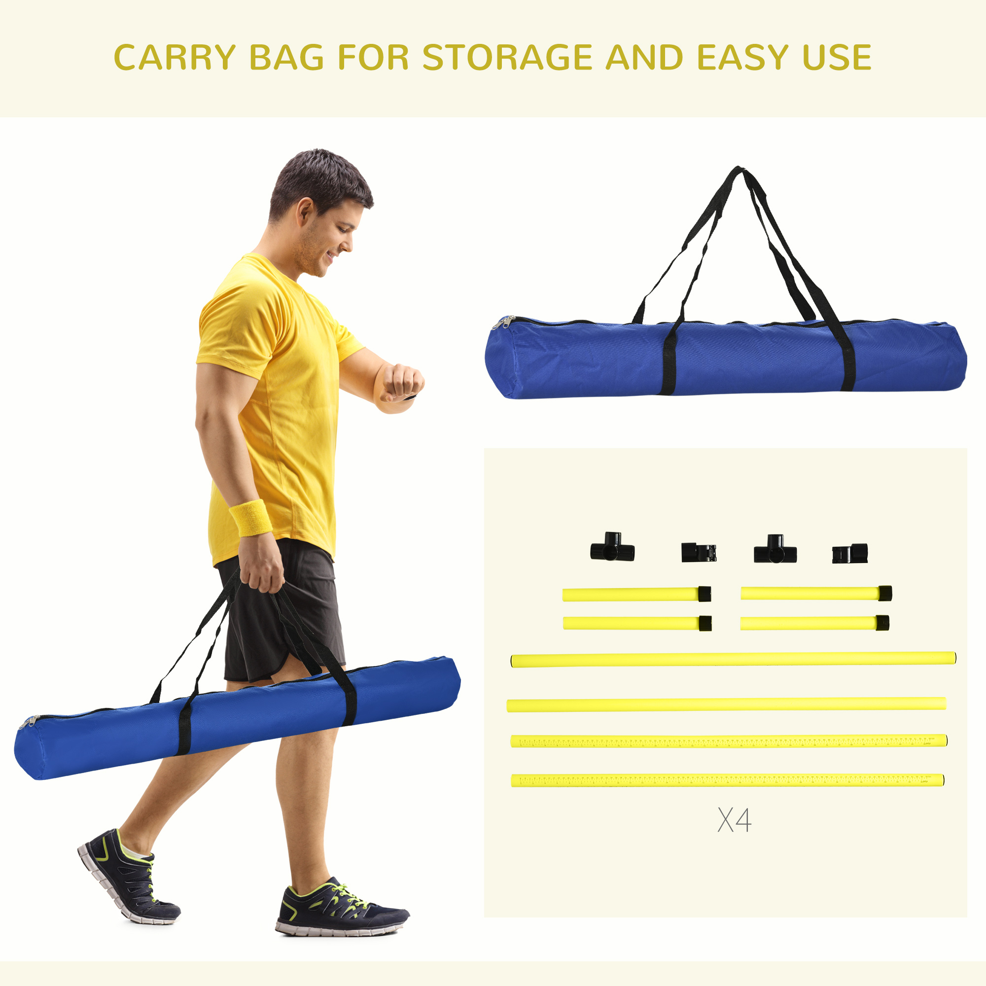 PawHut 4 Pieces Dog Agility Training Equipment, Adjustable Height Jumps Hurdle with Carrying Bag for Outdoor, Yellow 6