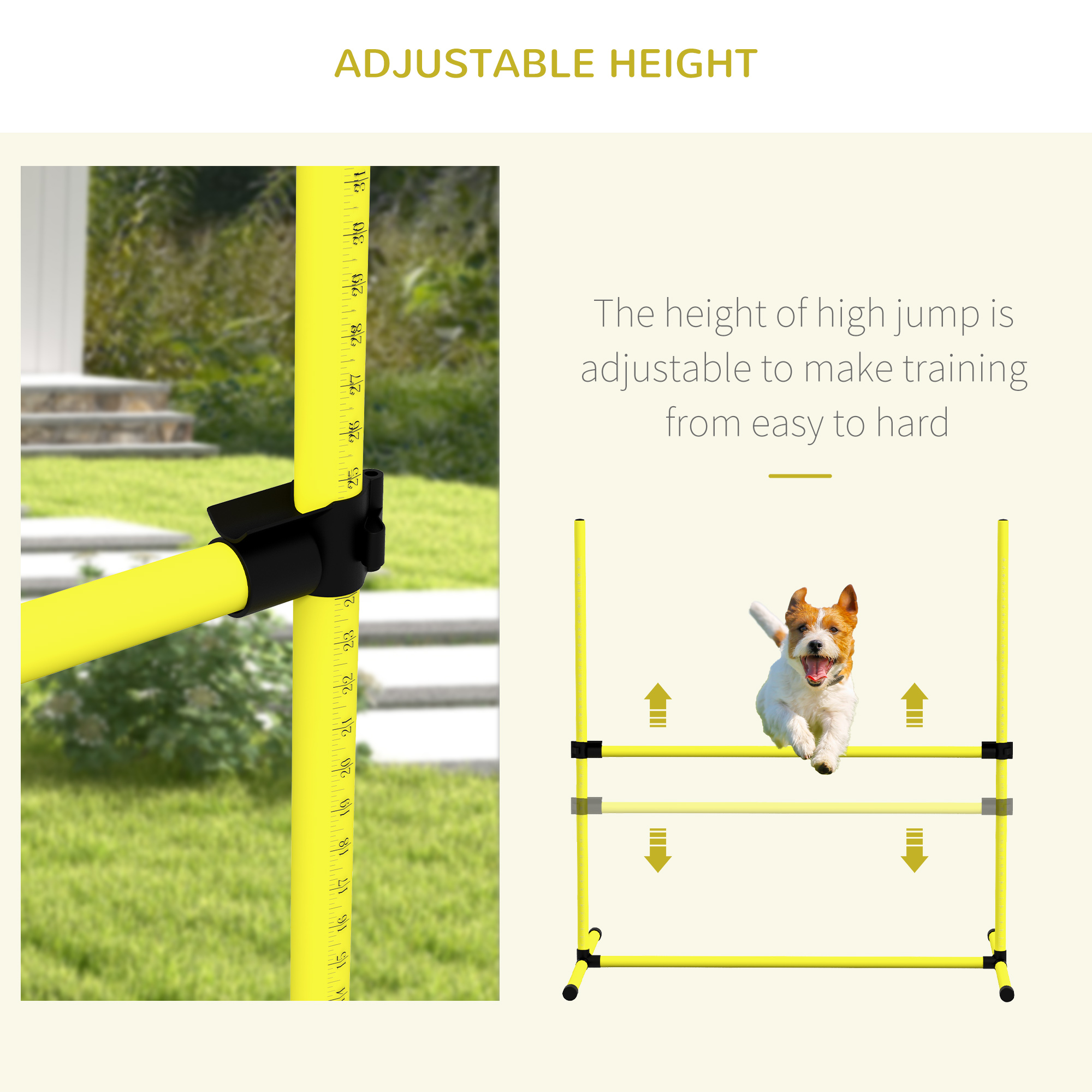 PawHut 4 Pieces Dog Agility Training Equipment, Adjustable Height Jumps Hurdle with Carrying Bag for Outdoor, Yellow 4