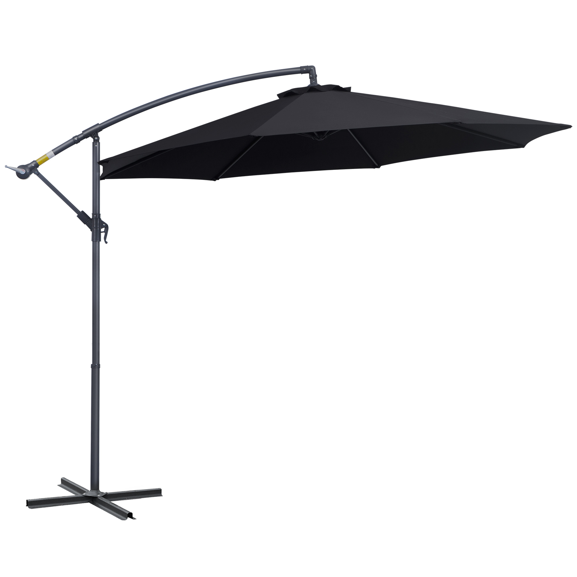 Outsunny Sombrilla de Jardín Ø300x250 cm Parasol Excéntrico Inclinable Negro con Manivela Base Cruzada y Soporte de Metal para Balcón | Aosom España