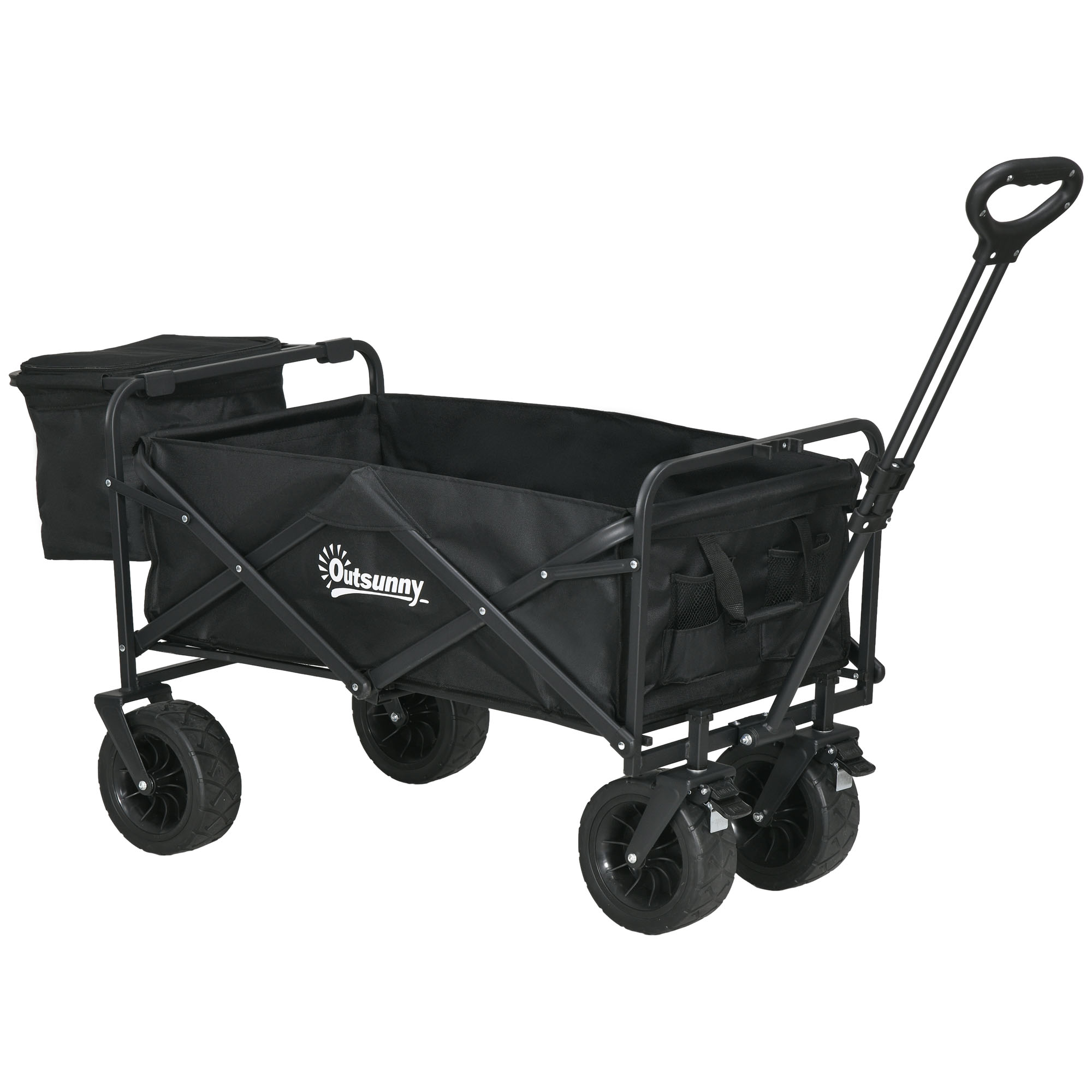 Outsunny Carro Plegable con Bolsa Térmica Desmontable Mango Ajustable Bolsa de Transporte para Camping Carga 100 kg Negro   Aosom España
