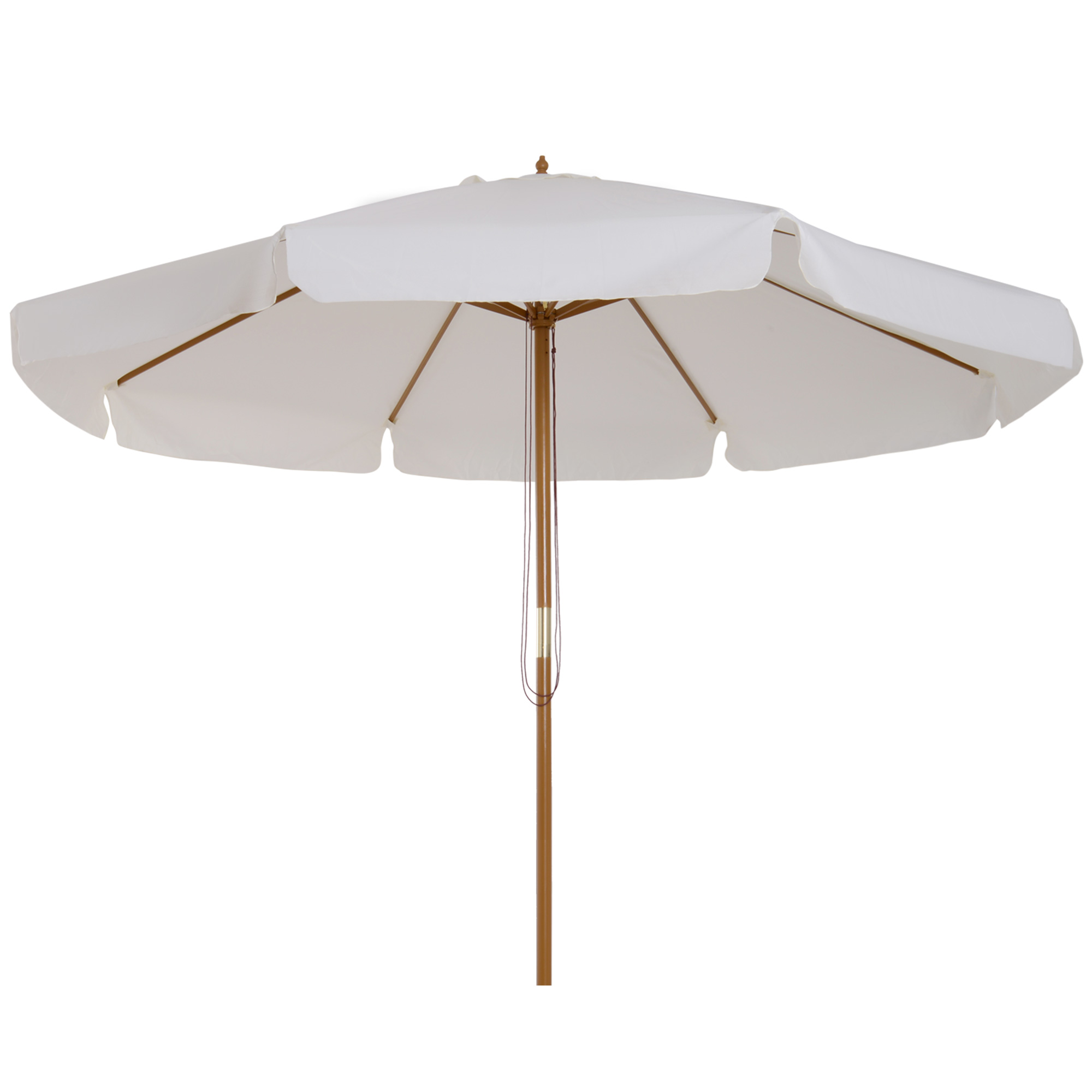Outsunny Sombrilla de Jardín Ø325x250 cm Parasol de Madera con Sistema de Polea Techo de Ventilación y 8 Varillas de Bambú Beige | Aosom España