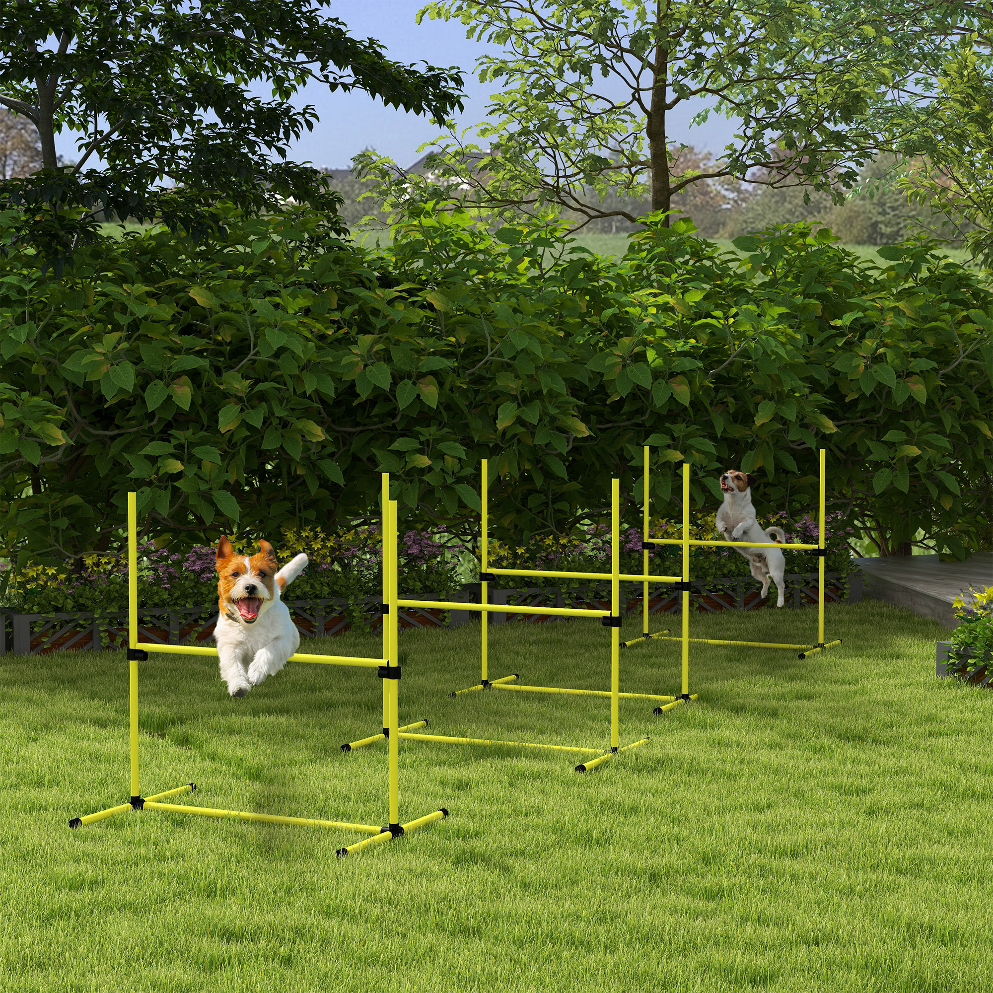 PawHut 4 Pieces Dog Agility Training Equipment, Adjustable Height Jumps Hurdle with Carrying Bag for Outdoor, Yellow 2