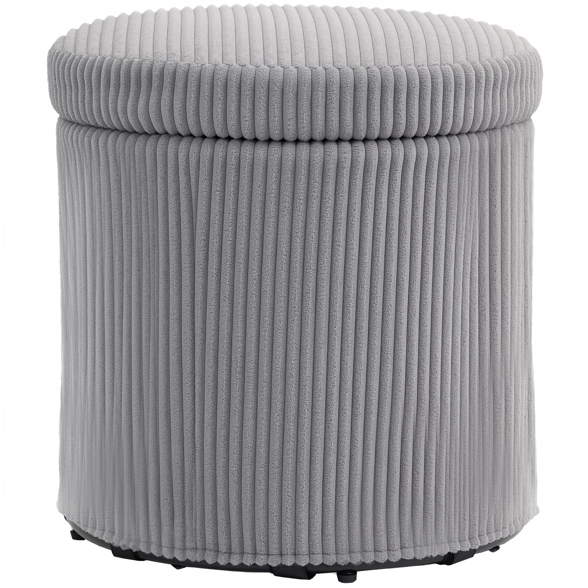 HOMCOM Puff con Almacenaje Redondo Tapizado en Pana con Estructura de Acero Estable y Acolchado Suave Ø40x41 cm Gris Claro