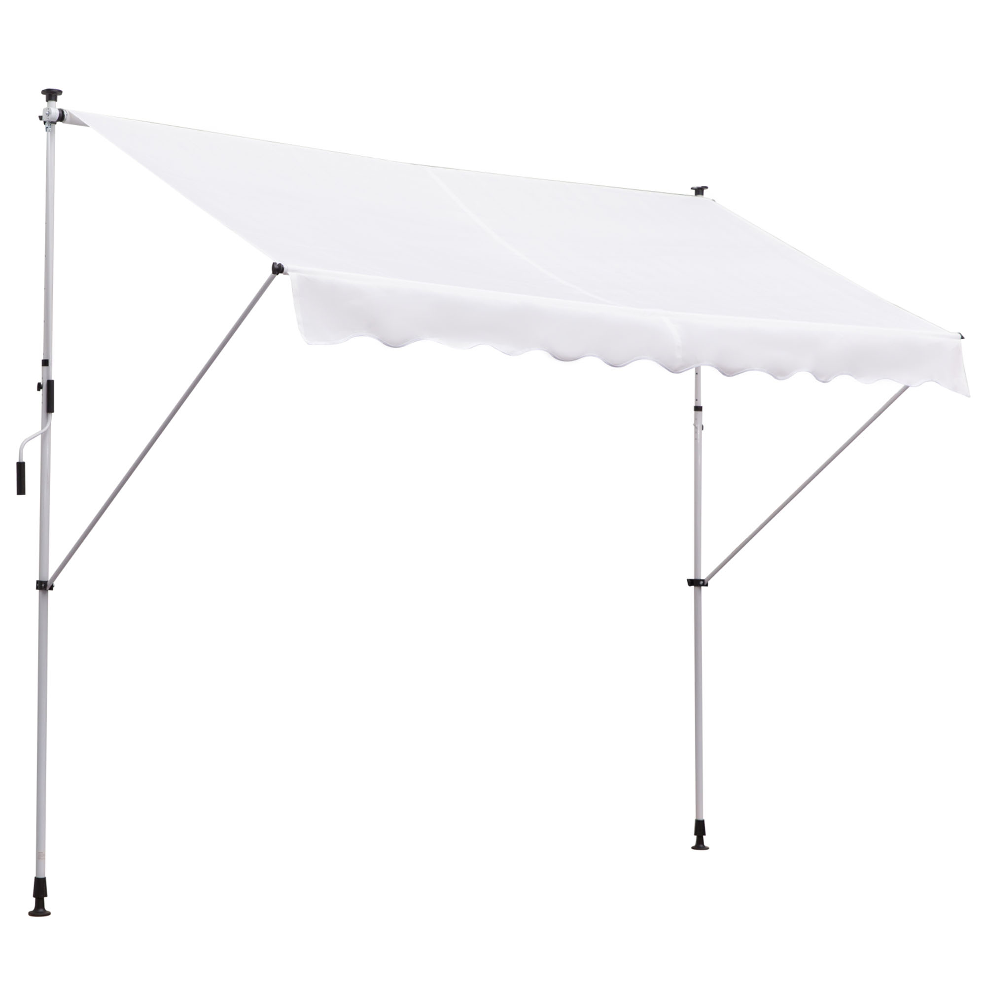 Outsunny Toldo Manual Retráctil Exterior 300x150x170-280 cm Altura Ajustable con Manivela Protección Solar para Patio Blanco | Aosom España
