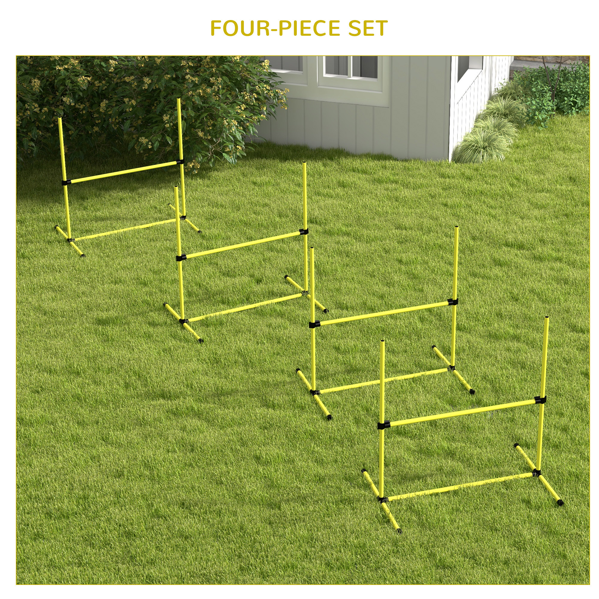 PawHut 4 Pieces Dog Agility Training Equipment, Adjustable Height Jumps Hurdle with Carrying Bag for Outdoor, Yellow 5