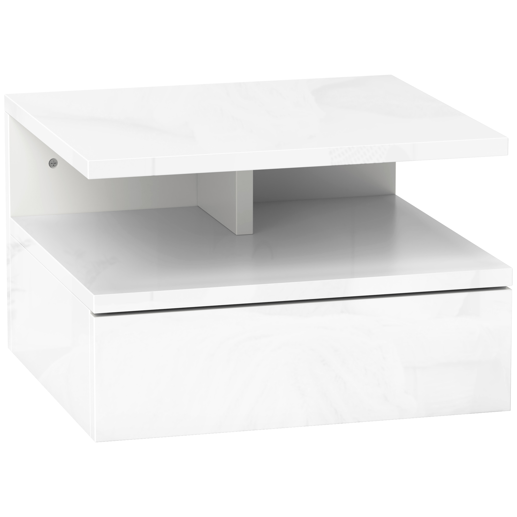 HOMCOM Set de 2 Noptiere Suspendate cu Sertar și Raft Superior din Lemn, 35x32x22.5 cm, Alb Lucios | Aosom Romania