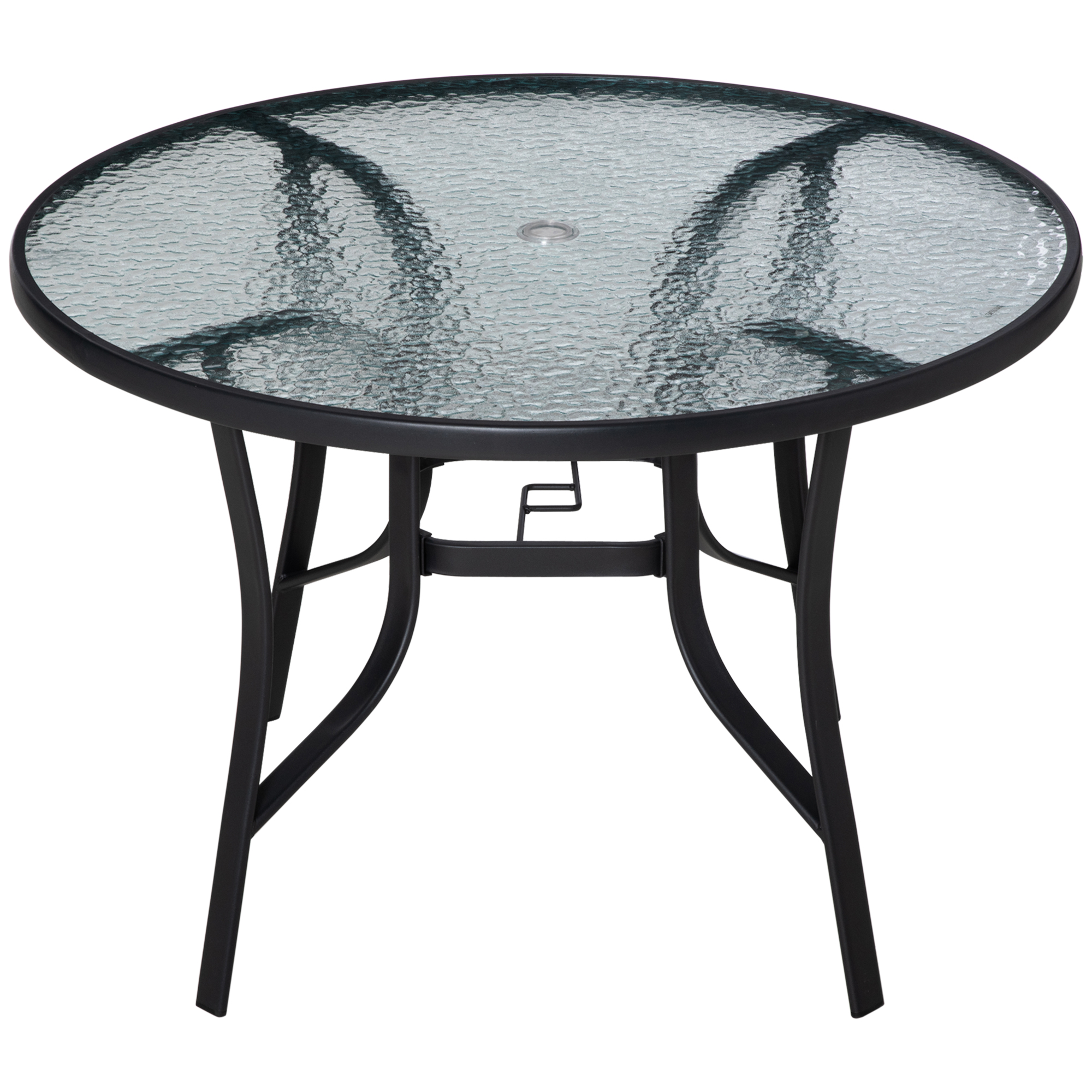 Outsunny Mesa de Cristal de Jardín con Agujero para Sombrilla Mesa para Comer Redonda para Exterior Terraza Balcón Ø106,5x71 cm Negro   Aosom España