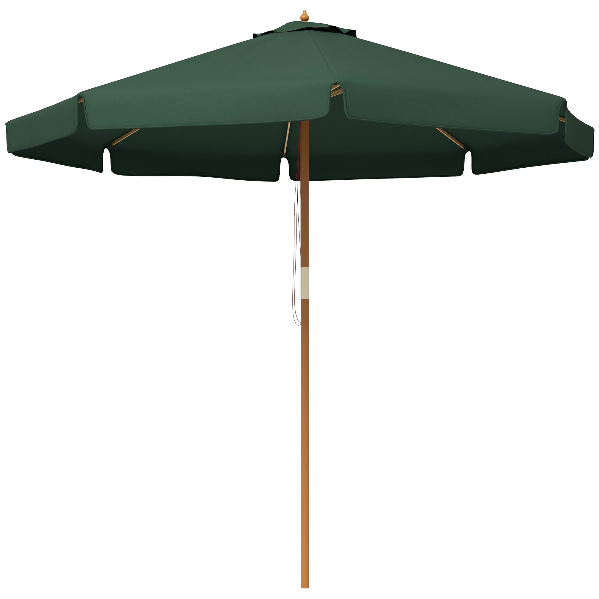 Outsunny Parasol de Madera Ø325x250 cm con Sistema de Polea Techo de Ventilación y 8 Varillas de Bambú para Terraza Balcón Jardín Verde | Aosom España
