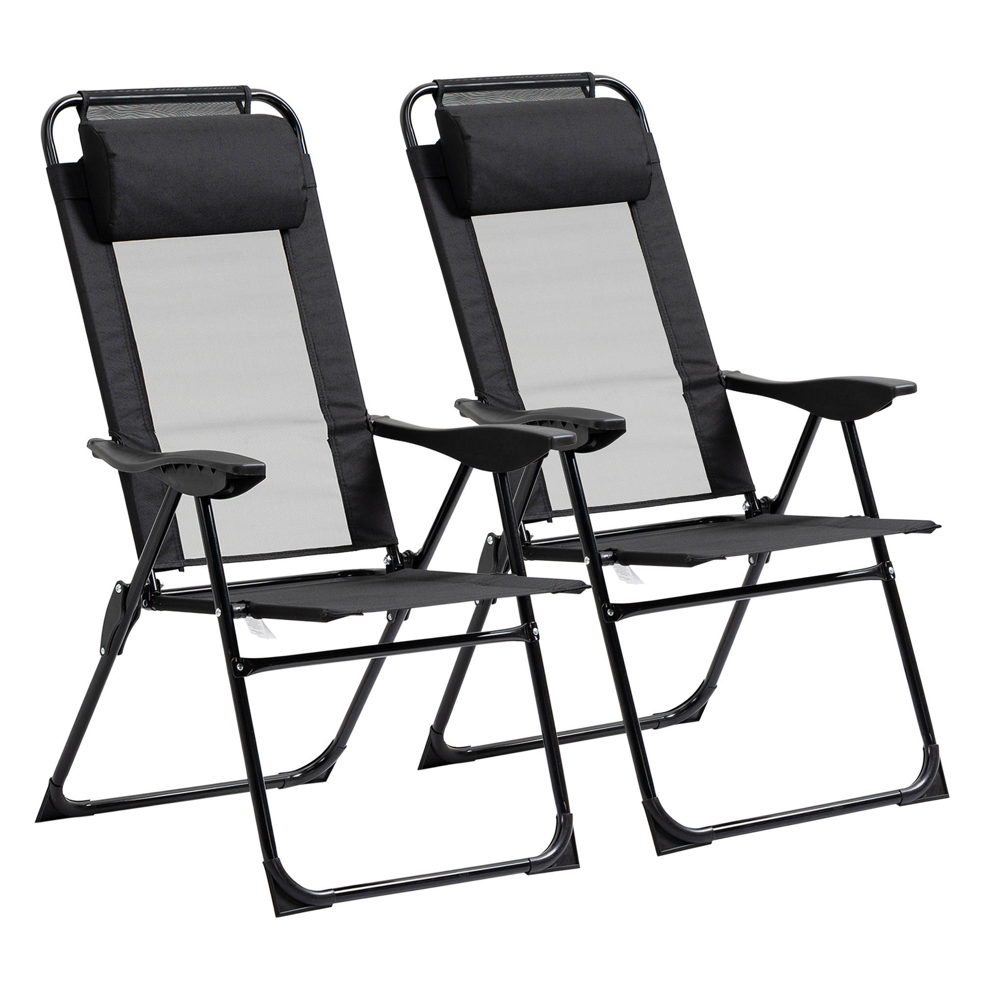 Outsunny Conjunto de 2 Sillas de Camping Plegables con Reposacabezas Desmontable y Respaldo Reclinable 62x70x109 cm Negro   Aosom España