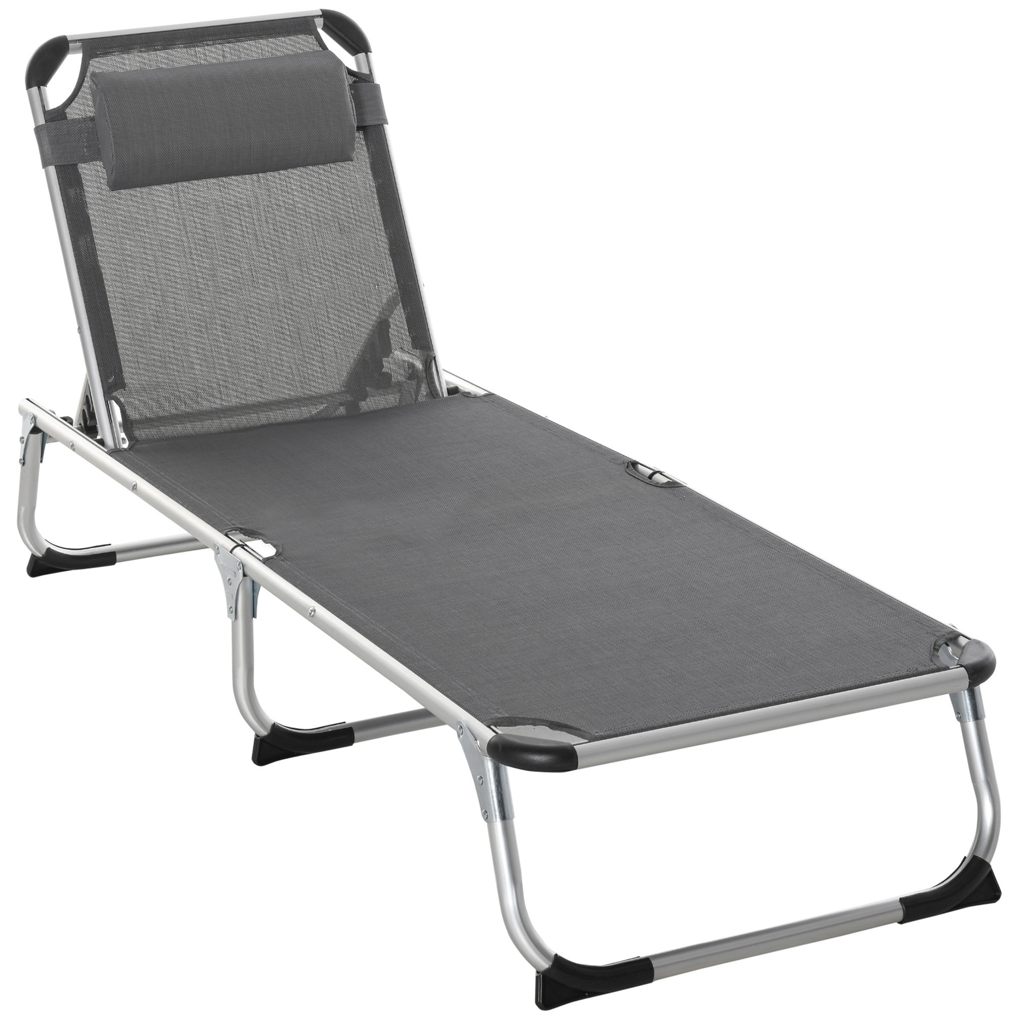 Outsunny Tumbona Plegable Reclinable con Reposacabezas Extraíble y Respaldo Transpirable Ajustable en 4 Posiciones 170x60x76 cm Gris   Aosom España