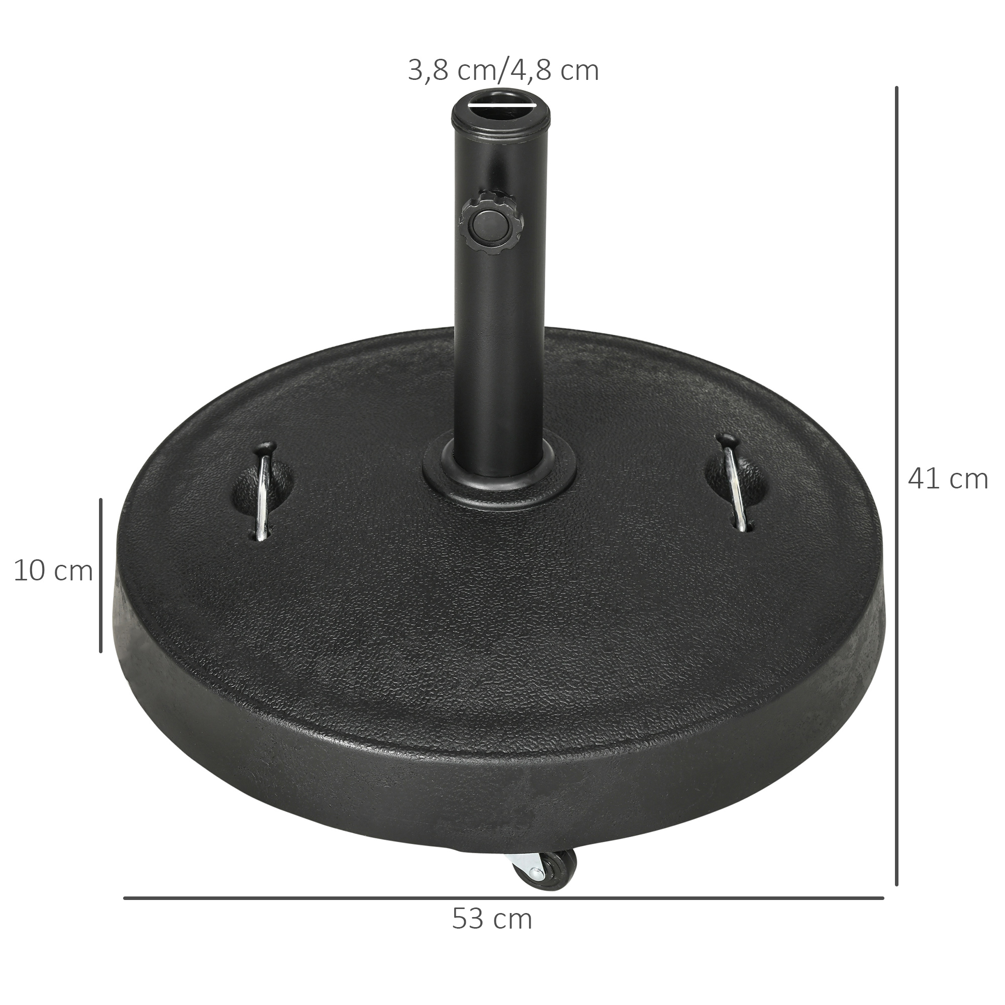 Base Para Sombrilla De Jardín Con Ruedas - 23,5 Kg De Resina, Para Postes De 38-48 Mm, Con Asas Y Freno