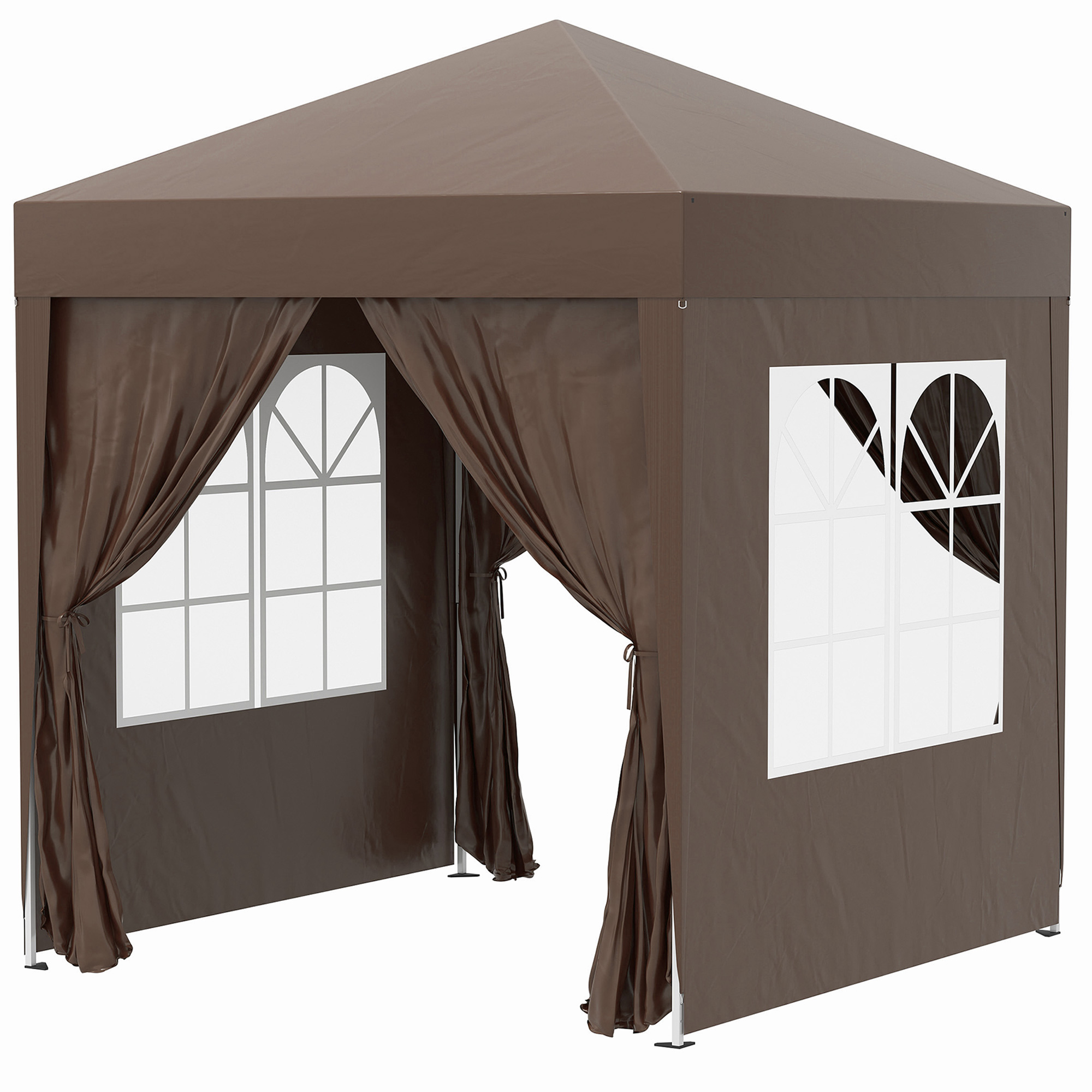 Outsunny Carpa Plegable 2x2 Cenador de Jardín 4 Paredes Laterales Tela Oxford 2 Puertas 2 Ventanas Bolsa de Transporte Marrón 2x2x2,4 m | Aosom España