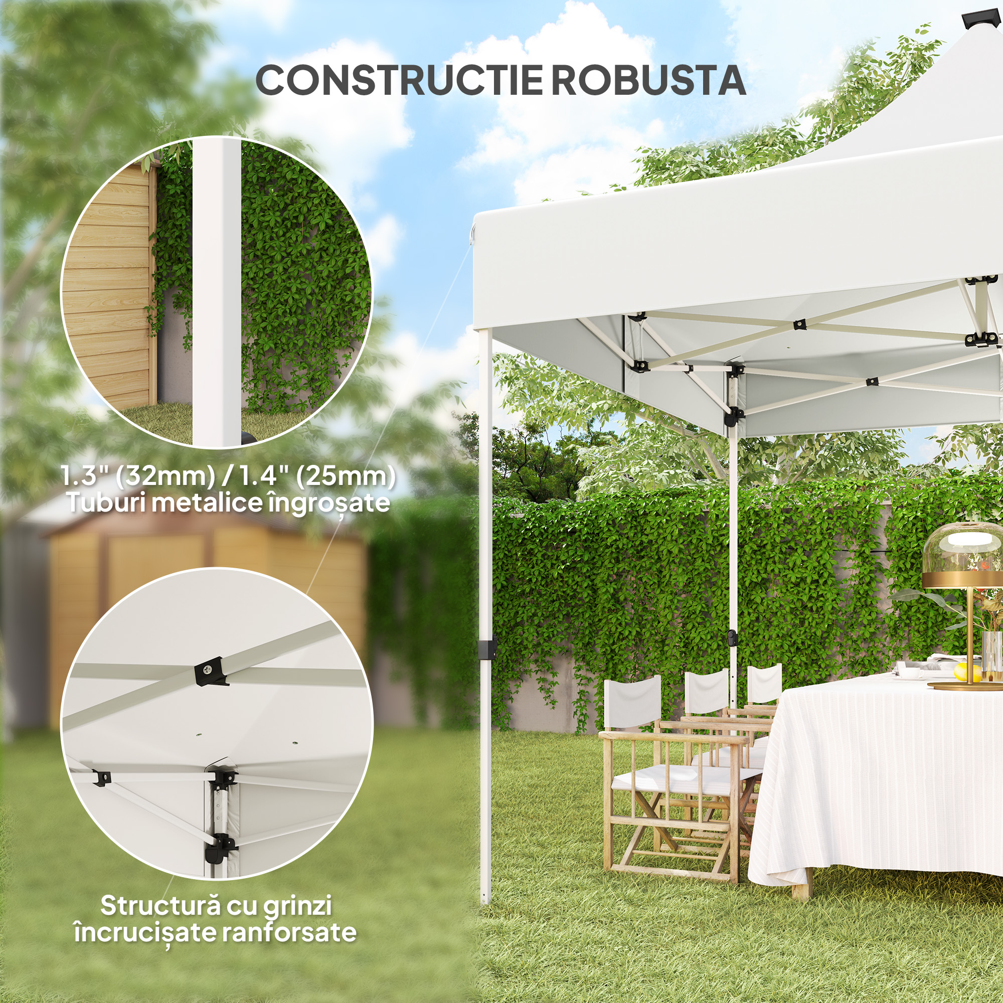Outsunny Pavilion Pliabil cu LED , 300x300 cm, Alb | Aosom Romania
