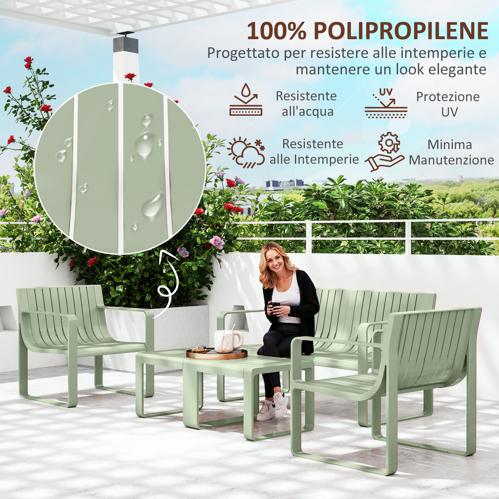 Set Di 2 Tavolini Impilabili Outsunny Per Esterno - Rotondi, In Metallo Epossidico Verde, Ø 60 E 48 Cm