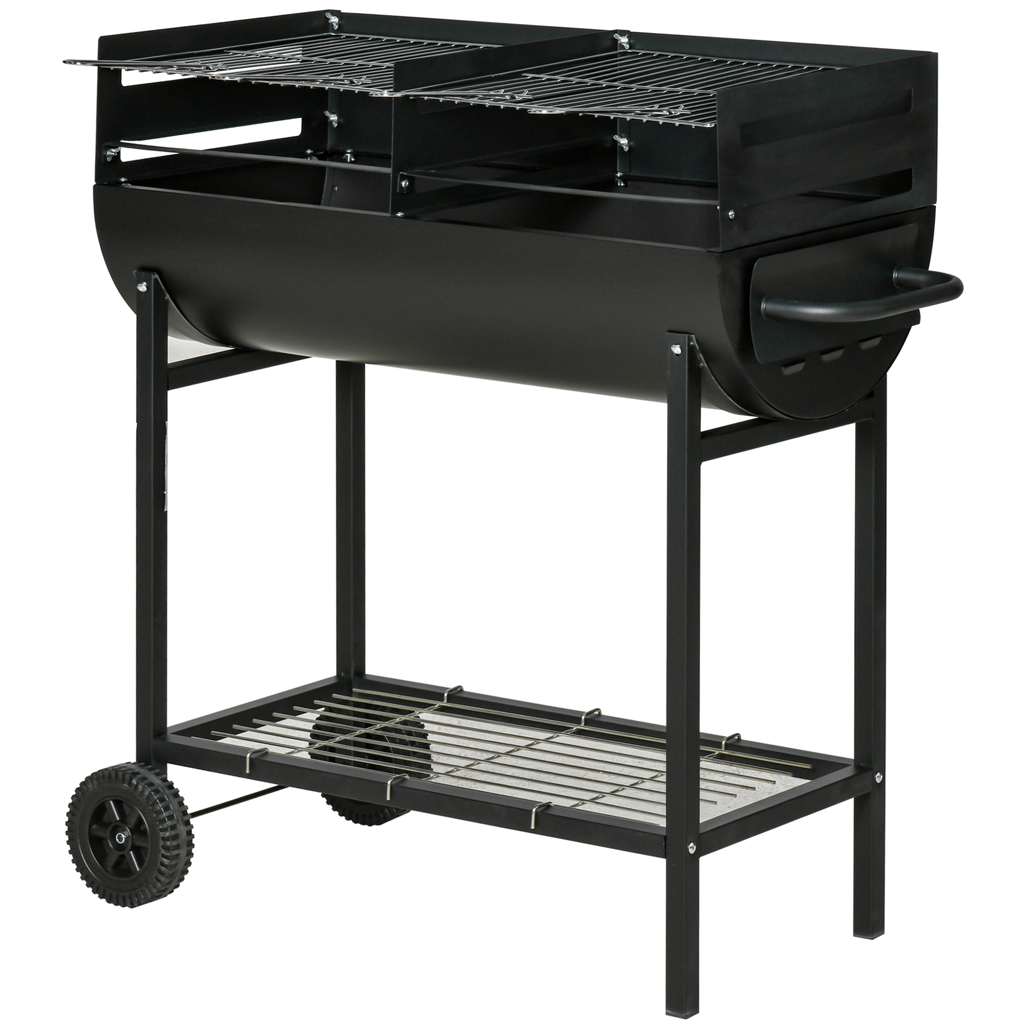 Outsunny Barbacoa de Carbón con Parrilla Ajustable en Altura Barbacoa Portátil con Estante de Almacenaje y Ruedas 90x45x96 cm Negro   Aosom España