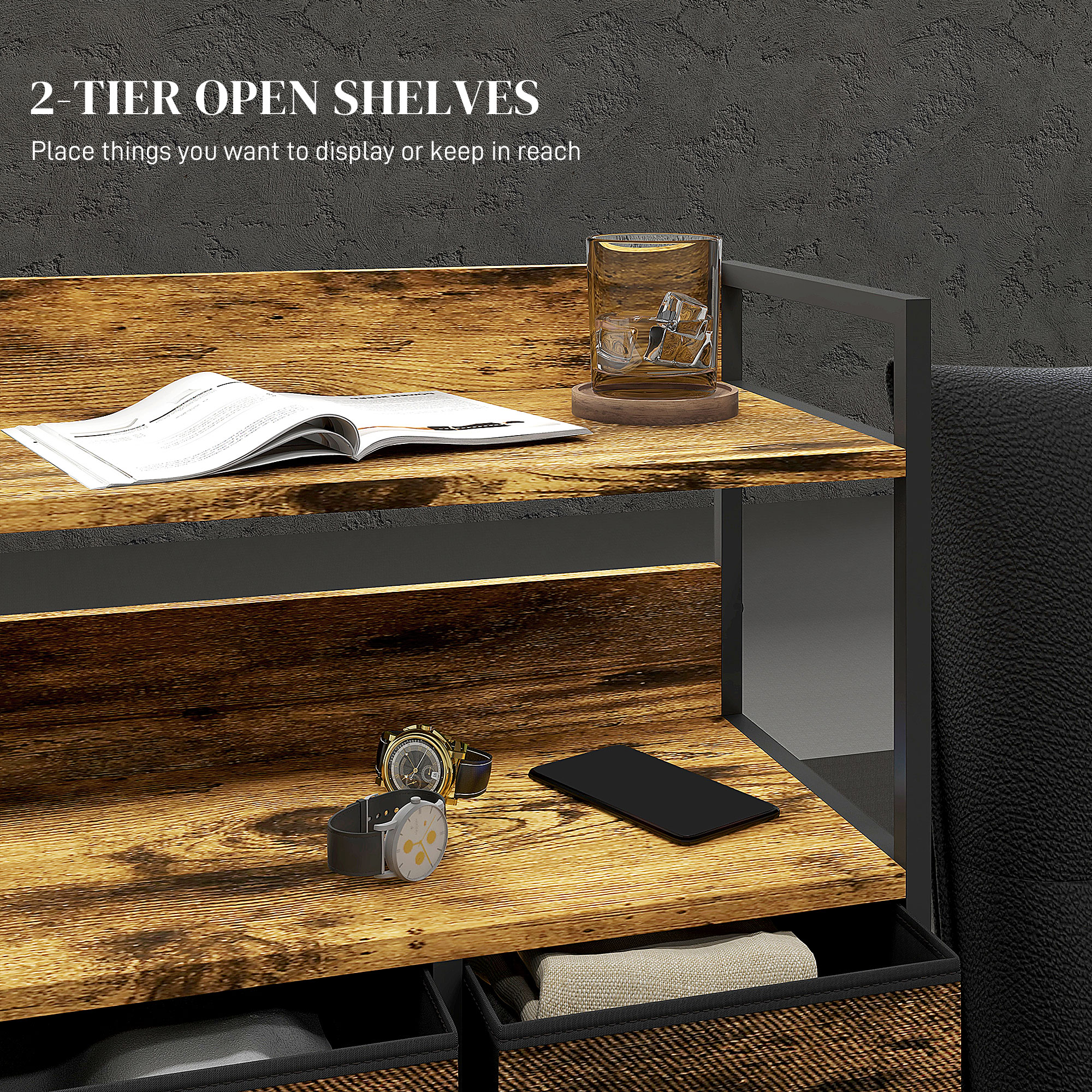  Comoda cu 7 Sertare Detasabile cu 2 Rafturi Industrial din Lemn si Otel, 79x29x101 cm, Maro si Negru [4]