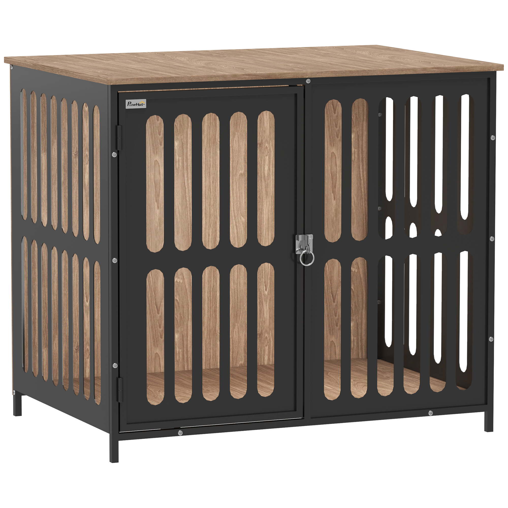 PawHut Dog Crate Furniture with Wheels, Double Doors, for Large Dogs, Grey