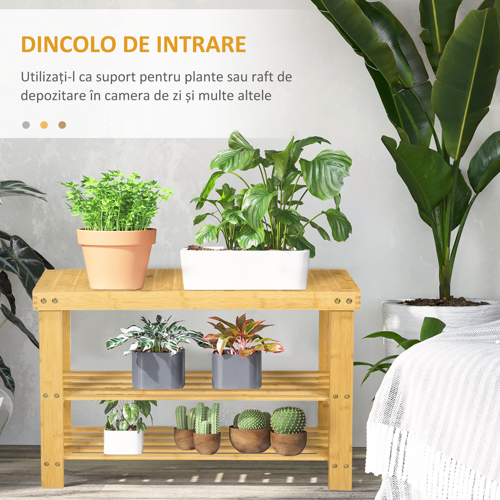  Pantofar tip Bancuta pentru Hol cu 3 Niveluri, 70x28x45 cm, Lemn natural [5]