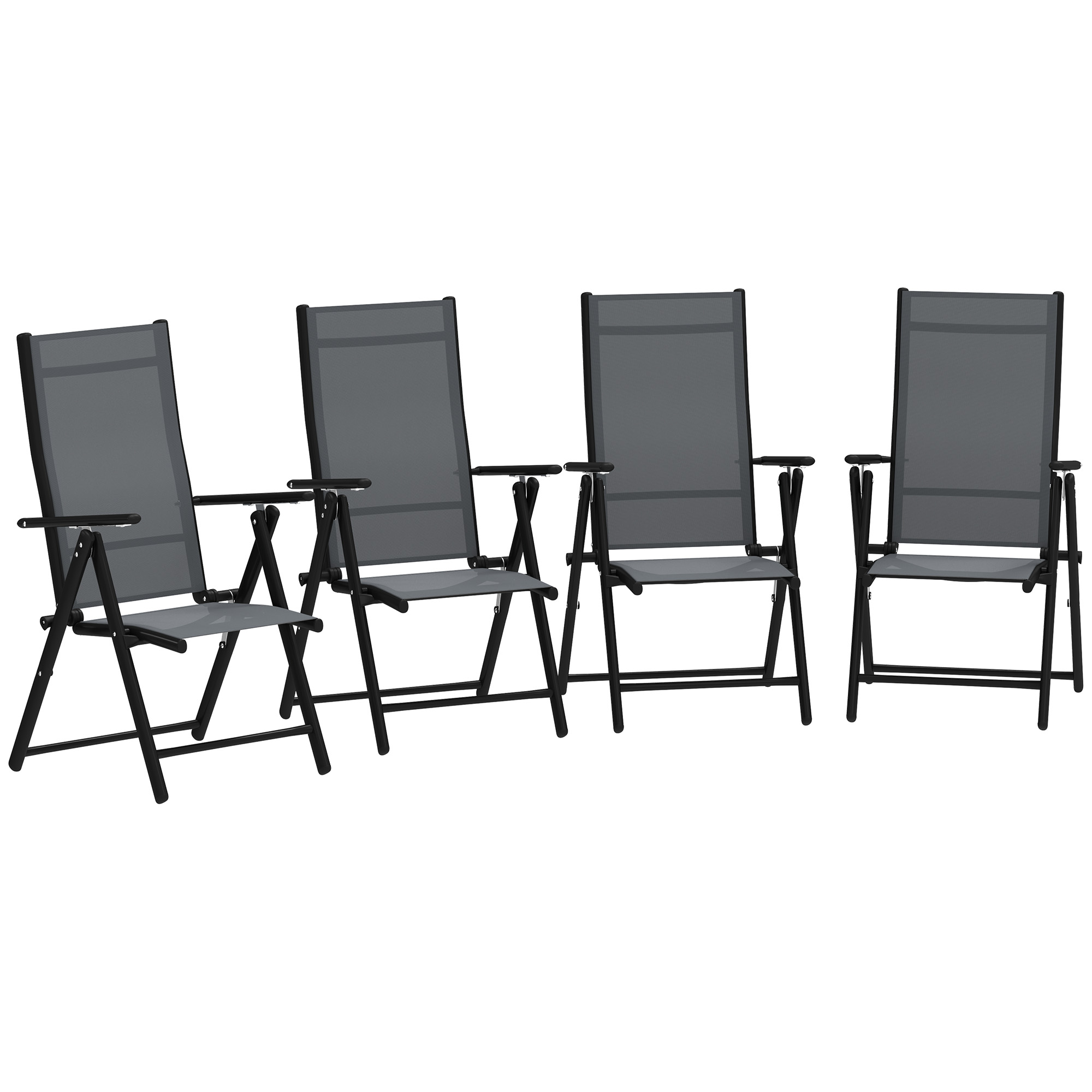 Outsunny Set de 4 Scaune Pliabile pentru Grădină cu Spătar și Șezut din Plasă 56x69x106 cm Gri | Aosom Romania