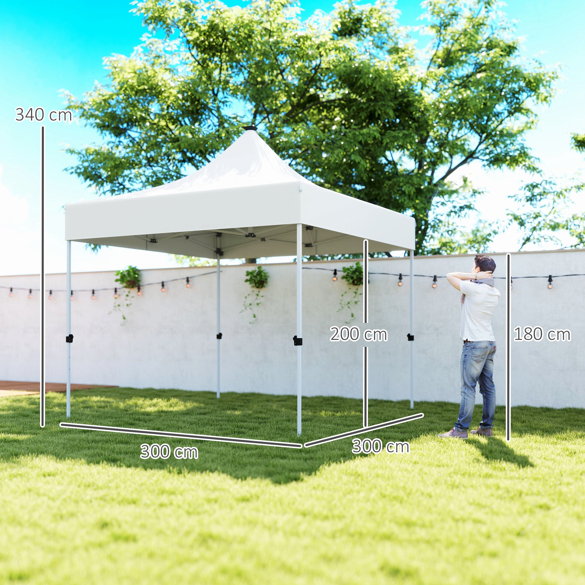Outsunny Pavilion Pliabil cu LED , 300x300 cm, Alb | Aosom Romania