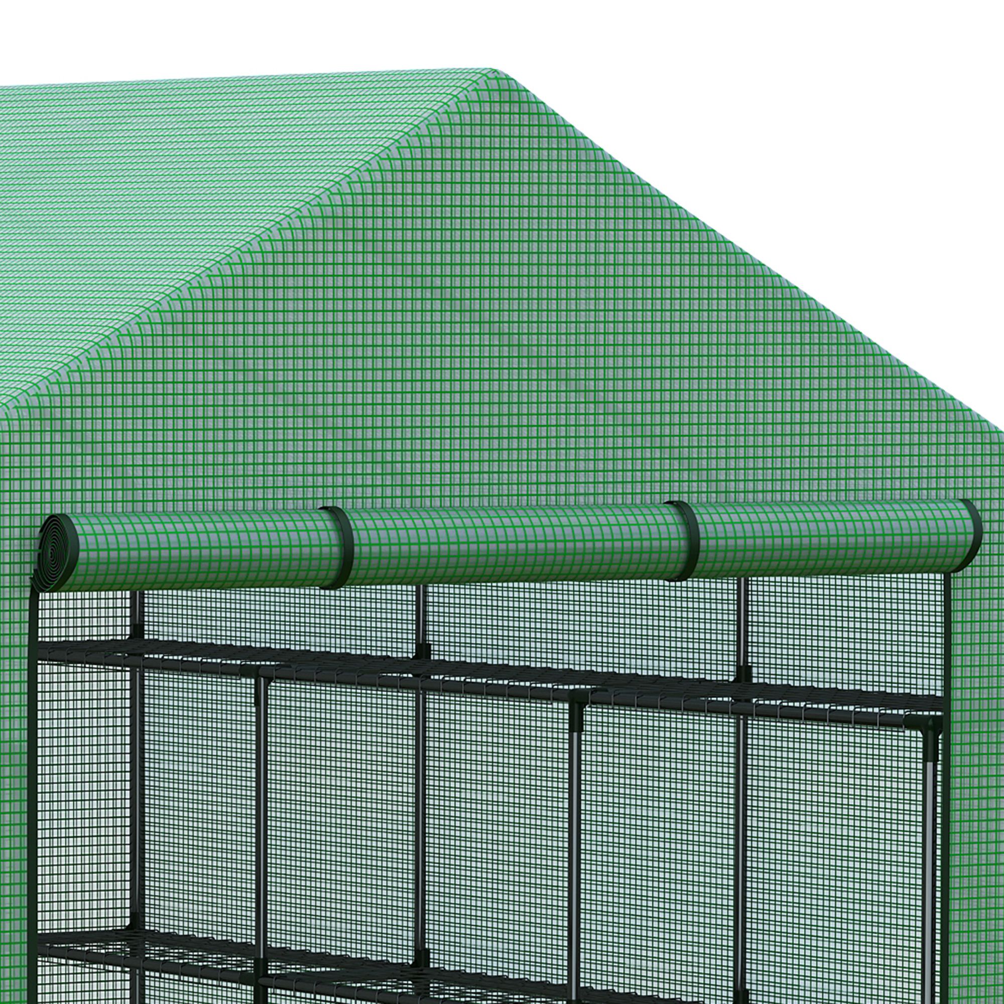 Outsunny Walk-in Greenhouse with 4 Tier 24 Shelves, Portable Grow House with Roll-up Zipped Door, 244 x 180 x 210cm, Green 9
