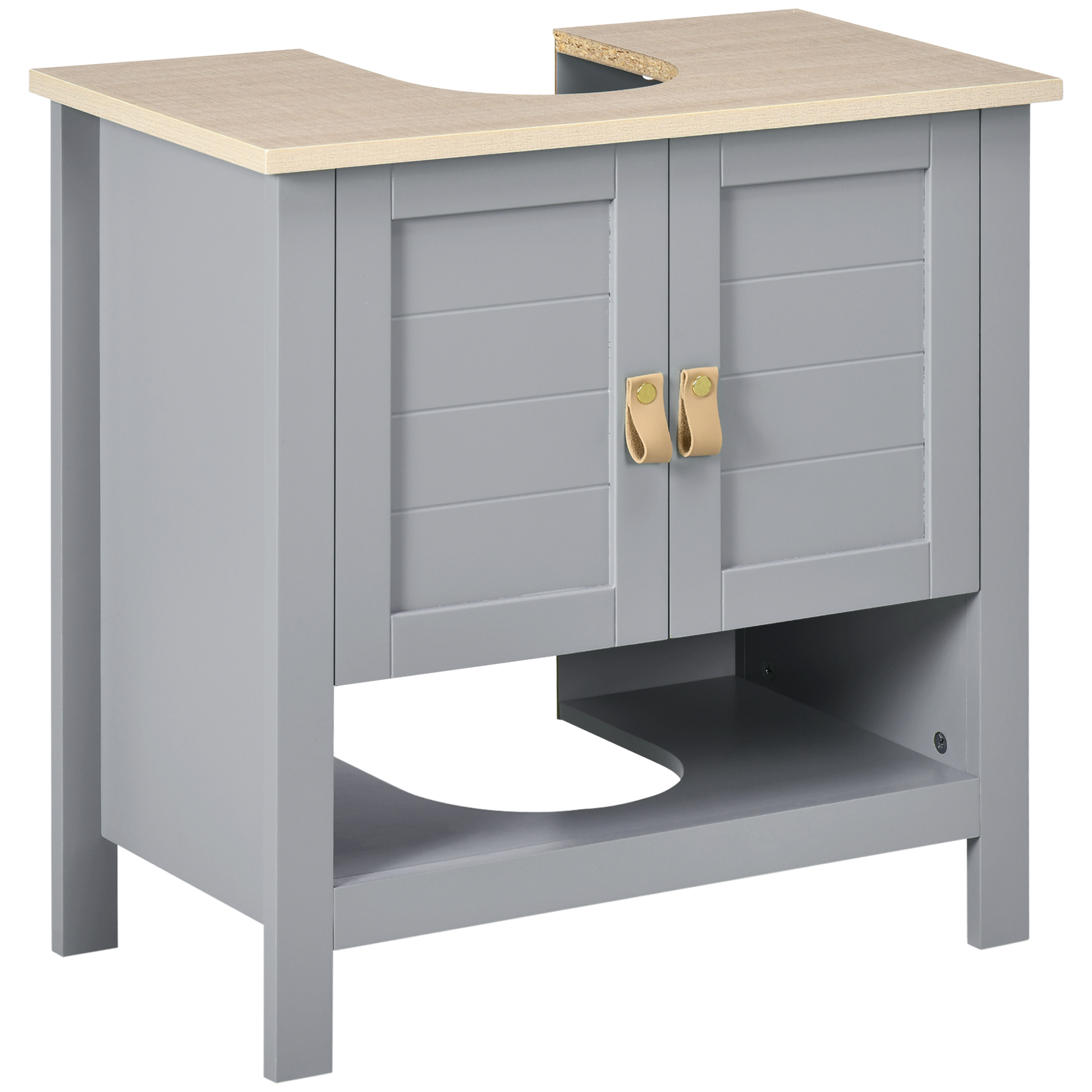 kleankin Armario para Debajo de Lavabo con 2 Puertas y Estante Interior Ajustable Mueble Auxiliar de Almacenamiento 60x30x60cm Gris   Aosom España