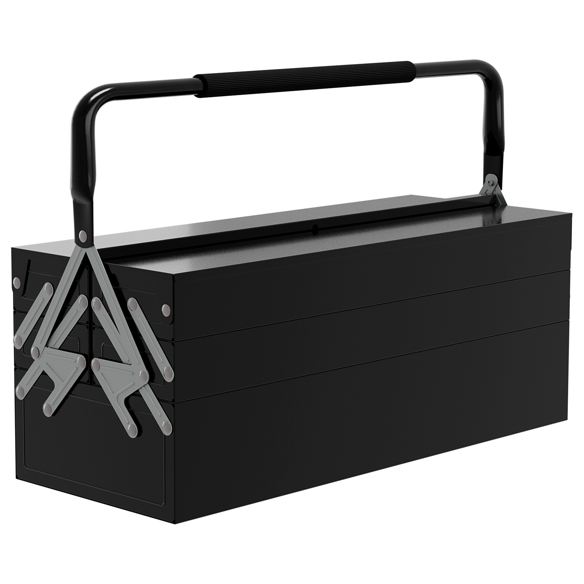 DURHAND 3 Tier Metal Toolbox, 5 Tray Professional Portable Tool Box with Carry Handle for Workshop, 45cmx20cmx34.5cm, Black
