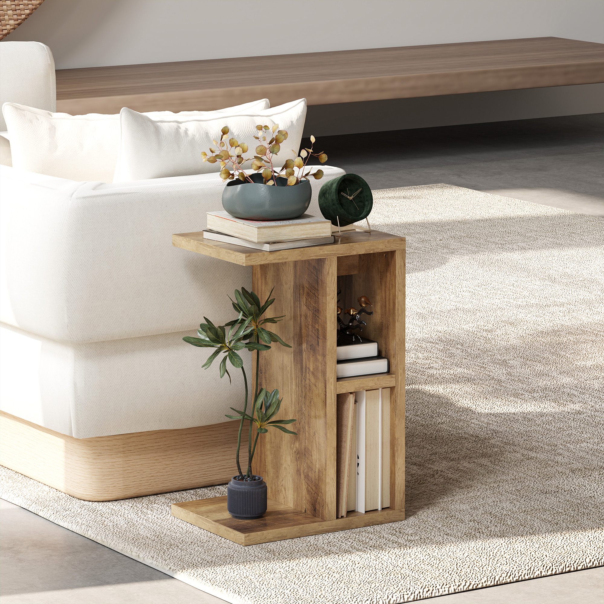 HOMCOM Comodino Industriale Con Cassetto Pieghevole In Tessuto E Ripiano Aperto - Antiribaltamento, Marrone Rustico 45x40x50,5 Cm