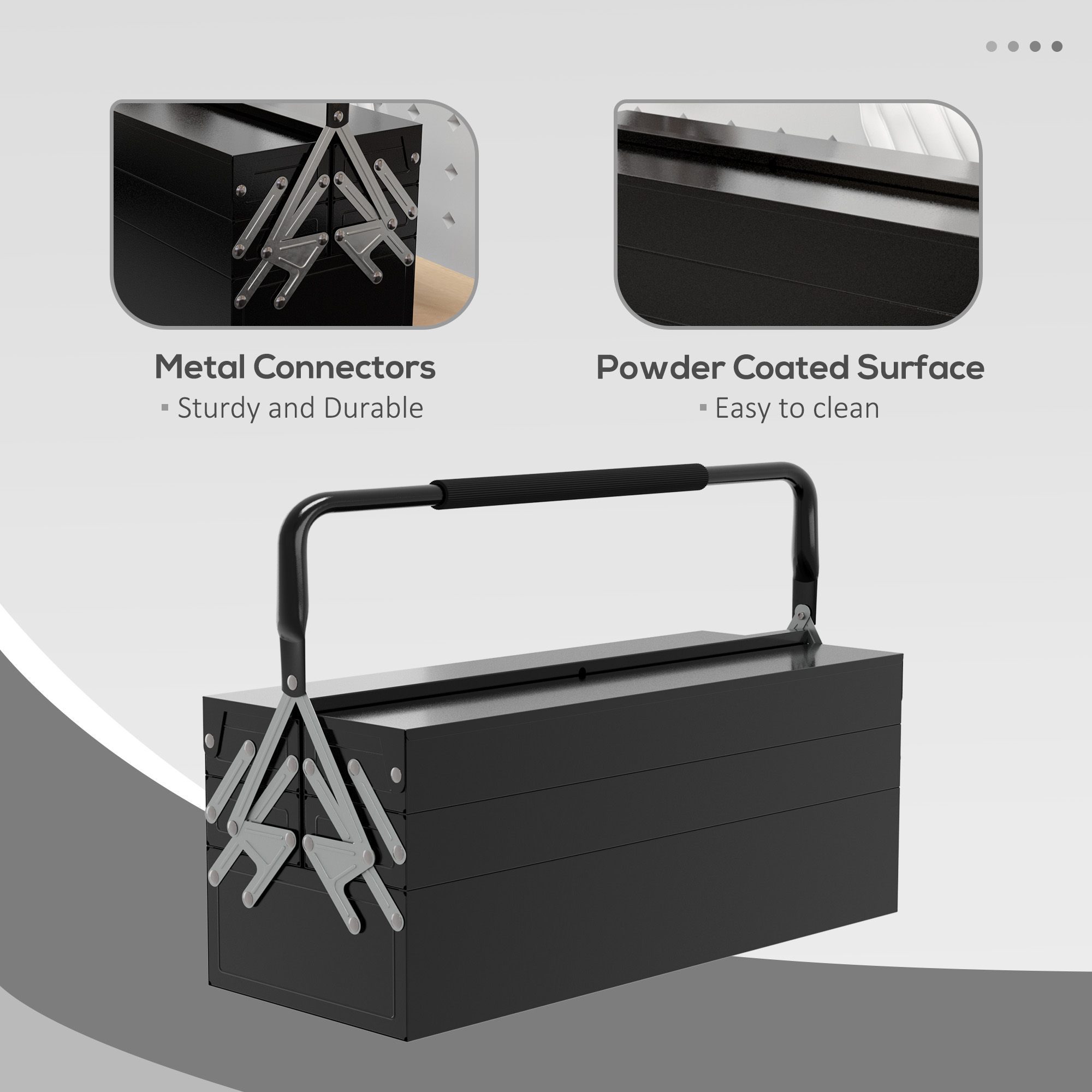 DURHAND 3 Tier Metal Toolbox, 5 Tray Professional Portable Tool Box with Carry Handle for Workshop, 56cmx20cmx34cm, Black 6