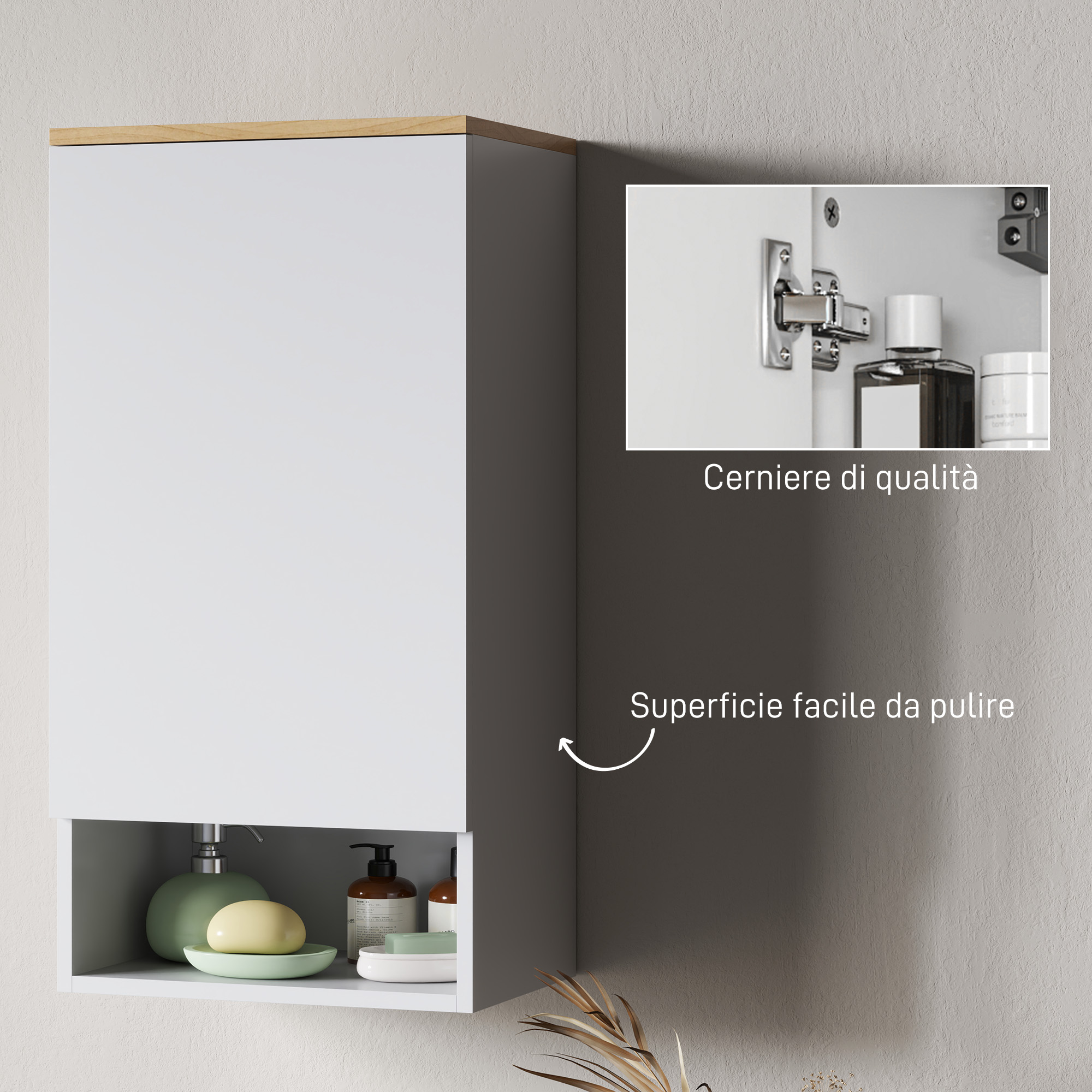 Il Numero 1 Del Risparmio-ARES MOBILE ALTO CON ANTA E RIPIANO IN LEGNO 40 X 30 X 97 Cm Colore Rovere