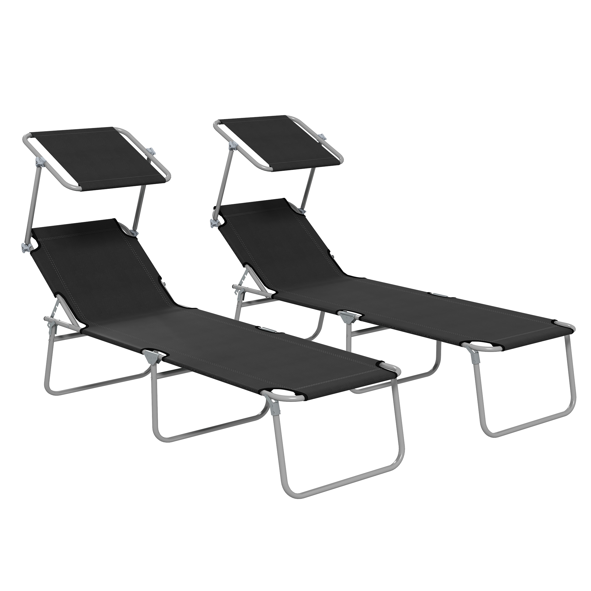 Product photograph of Outsunny Foldable Sun Lounger Set Of 2 With Sun Shade Adjustable Backrest - Black from Aosom UK