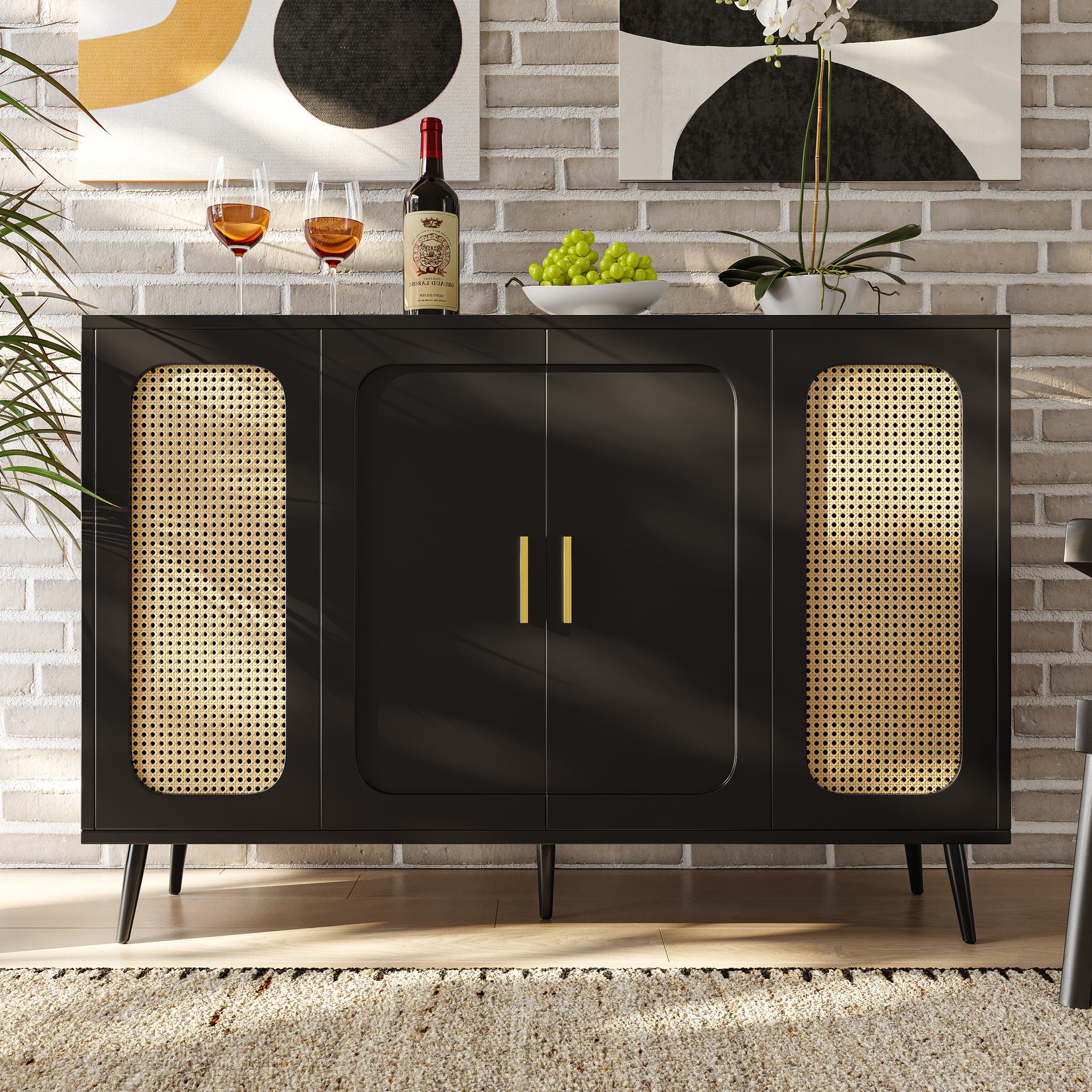 Buffetschrank mit Rattan-Design, Sideboard mit verstellbaren Regalen, 120×3 günstig online kaufen