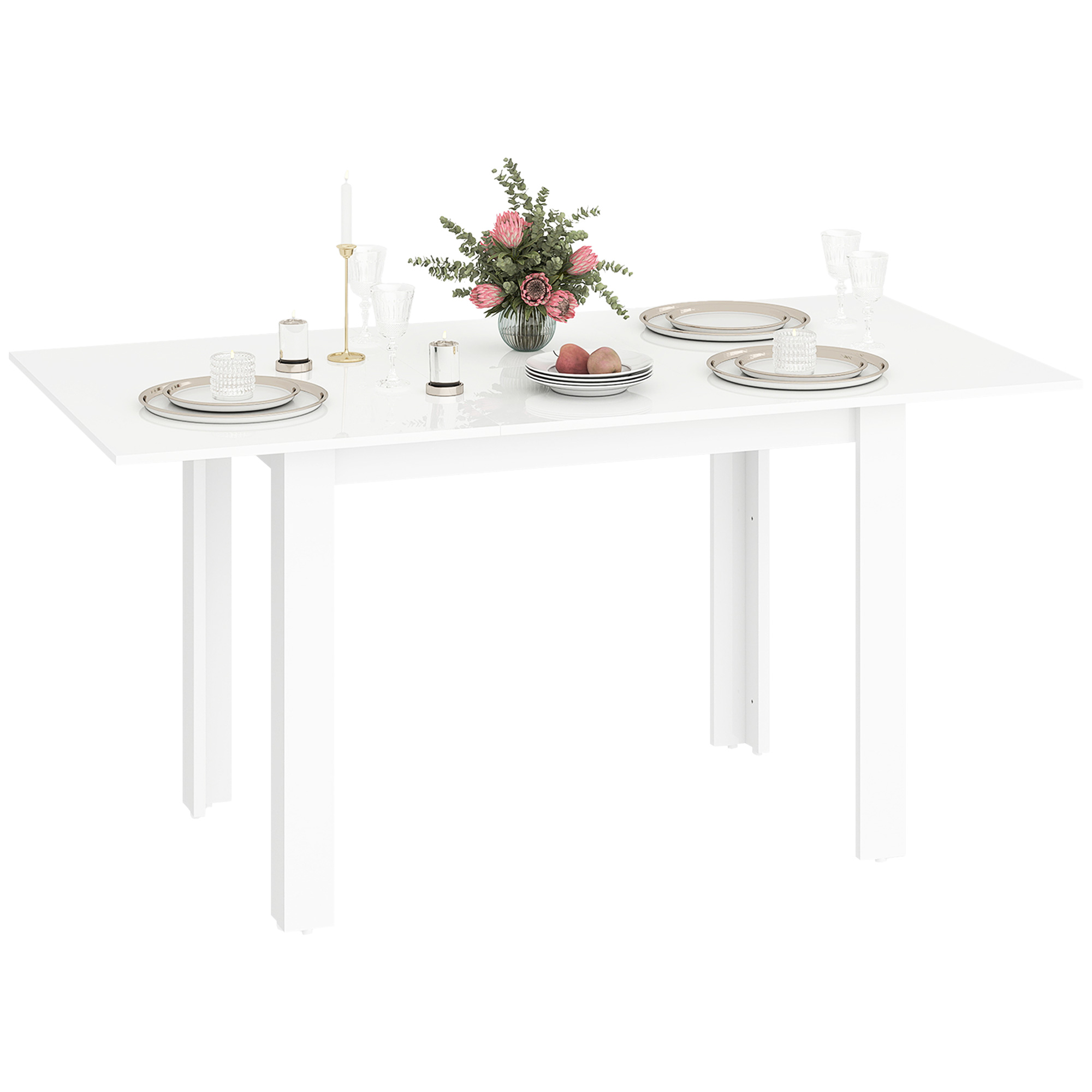 HOMCOM Tavolo da Pranzo Allungabile per 4-6 Persone con Pannelli a Ribalta, in Legno, 120-160x80x78 cm, Bianco