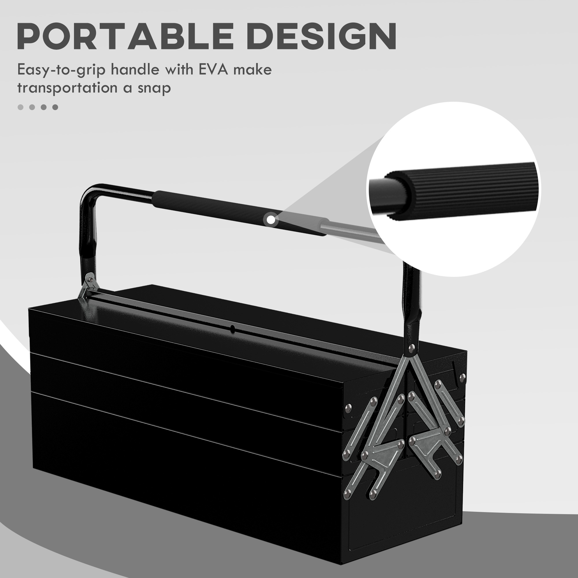 DURHAND 3 Tier Metal Toolbox, 5 Tray Professional Portable Tool Box with Carry Handle for Workshop, 56cmx20cmx34cm, Black 4