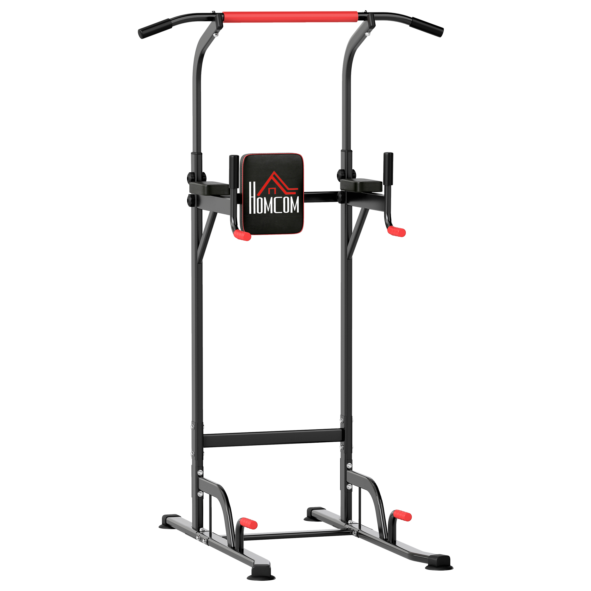 HOMCOM Torre de Ejercicios Estación Multifuncional con 7 Orificios para Entrenamiento Carga Máx.120 kg 123x98x189-239 cm Negro y Rojo | Aosom España