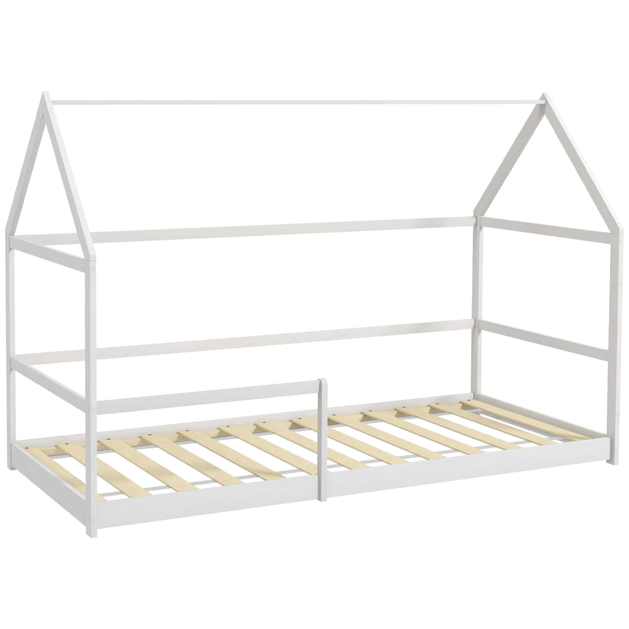 AIYAPLAY Pat Montessori pentru Copii în Formă de Căsuță cu Bariere de Protecție Anti-Cădere, 196x97.5x135 cm, Alb | Aosom Romania