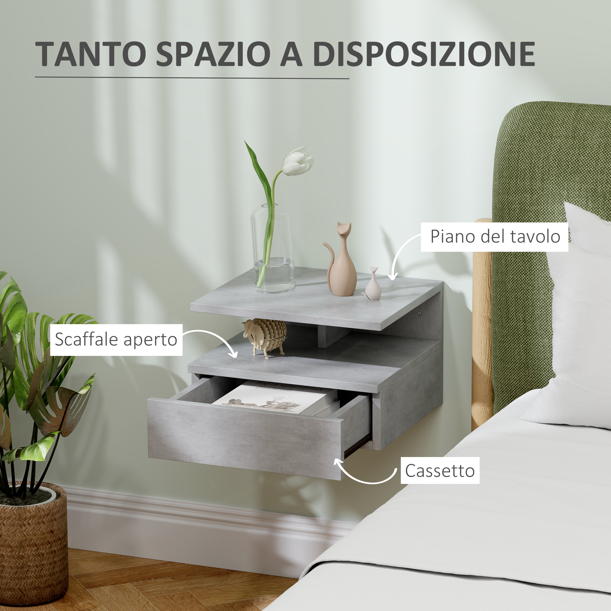 HOMCOM Set Di 2 Comodini Da Parete - Set Di 2 Comodini Da Notte Cassetto Scorrevole Scaffale Bicolore Aspetto Rovere~1tj2g7q9huo01