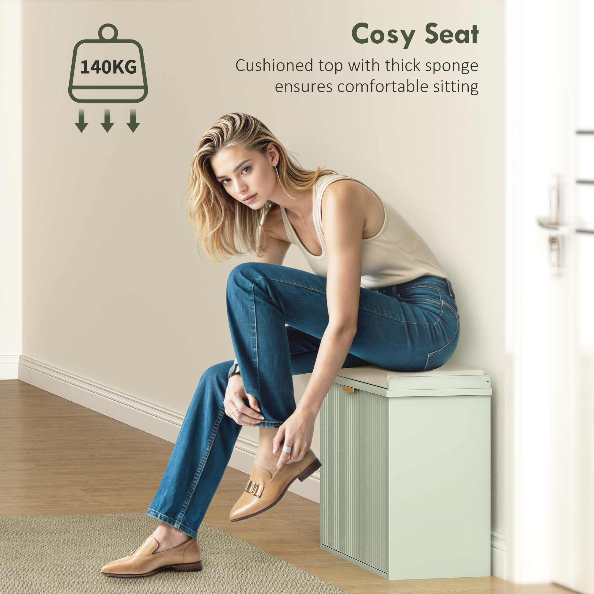 HOMCOM Elegant Six Shoe Bench, with Top Seat Green 7
