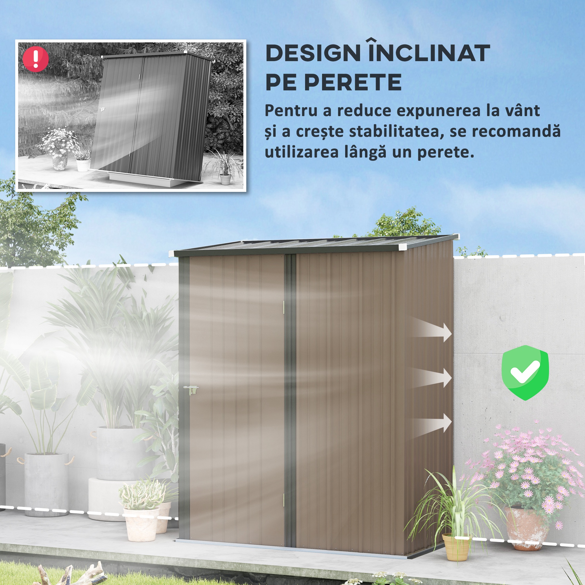  Sopron de Gradina din Otel Suport Scule, Magazie pentru Scule cu Zavor, 161.5x94.5x196cm, Maro [5]