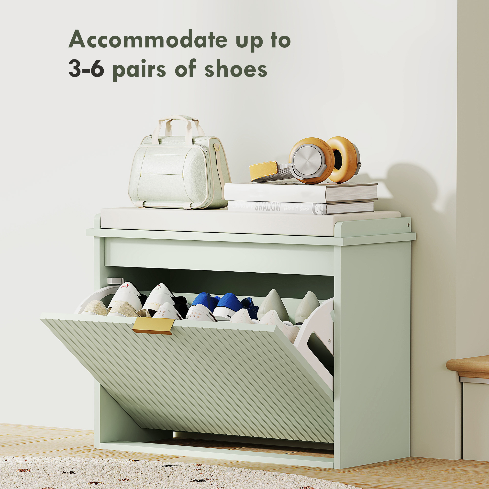 HOMCOM Elegant Six Shoe Bench, with Top Seat Green 5