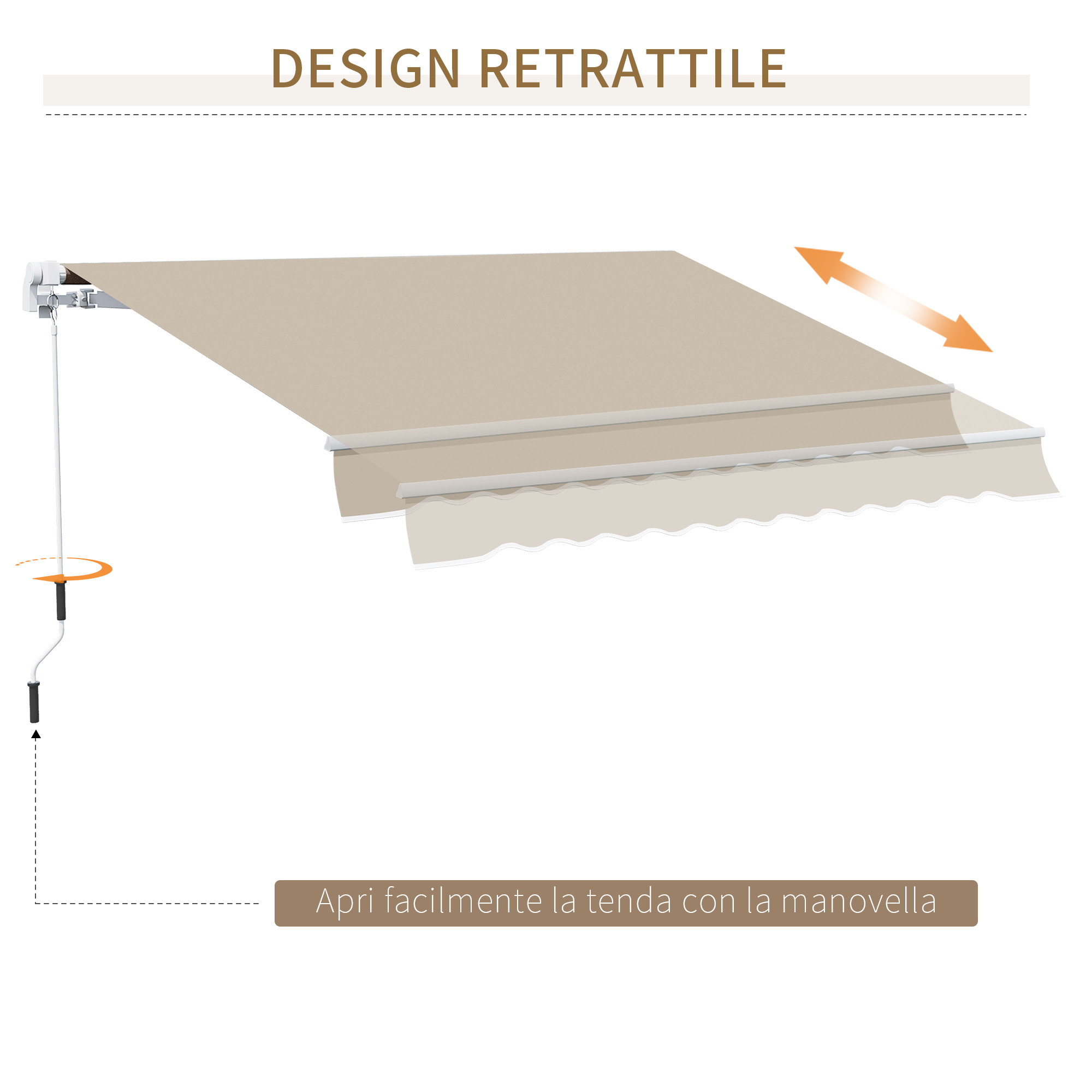Tenda Da Sole Outsunny 3.5x2.5 M Con Manovella – Braccio Retrattile In Alluminio E Poliestere 280g/mq, UV30+, Ideale Per Porte E Finestre, Marrone