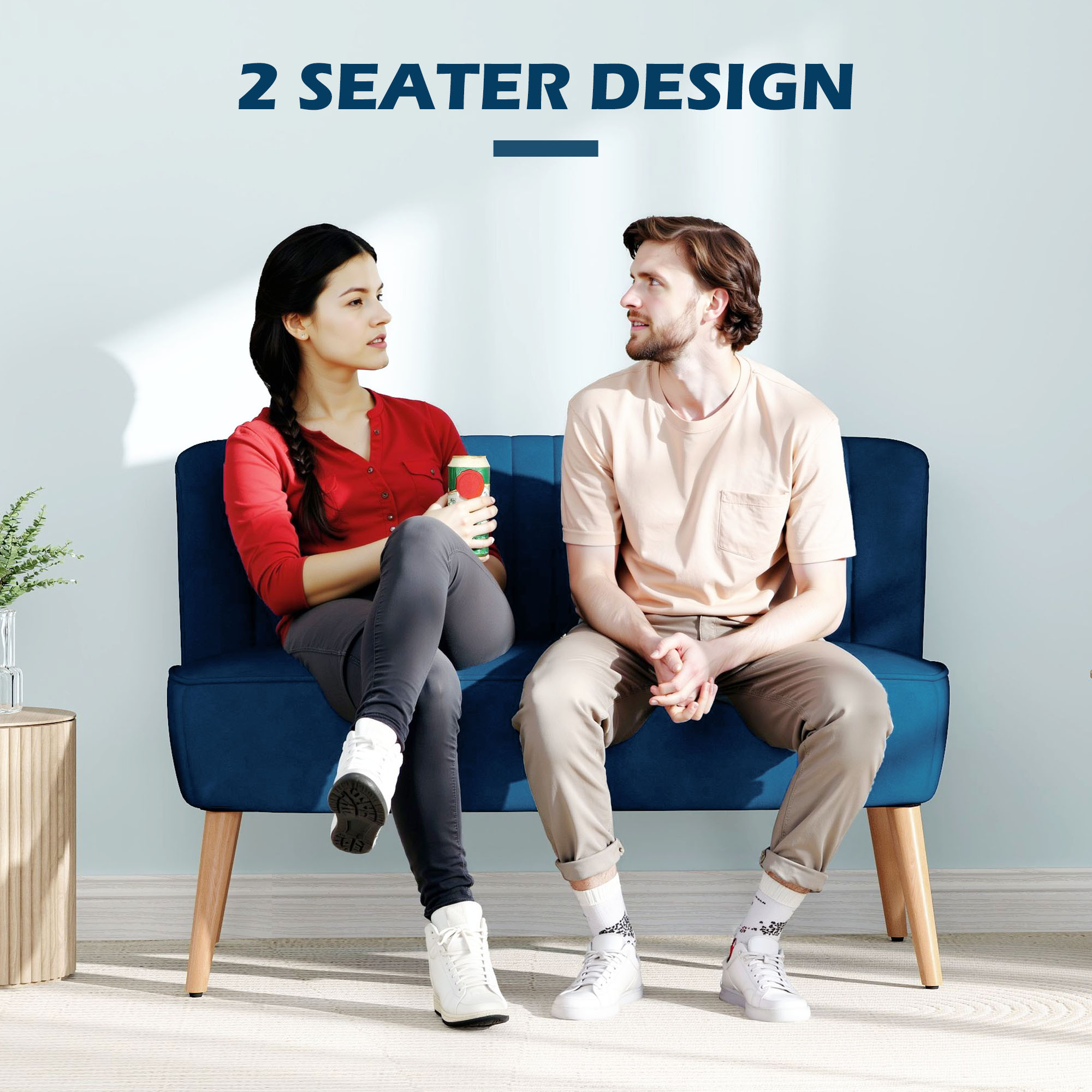 HOMCOM Modern Velvet Double Seat Sofa w/ Wood Frame Foam Padding High Back Soft Comfortable Compact Couch Blue 6