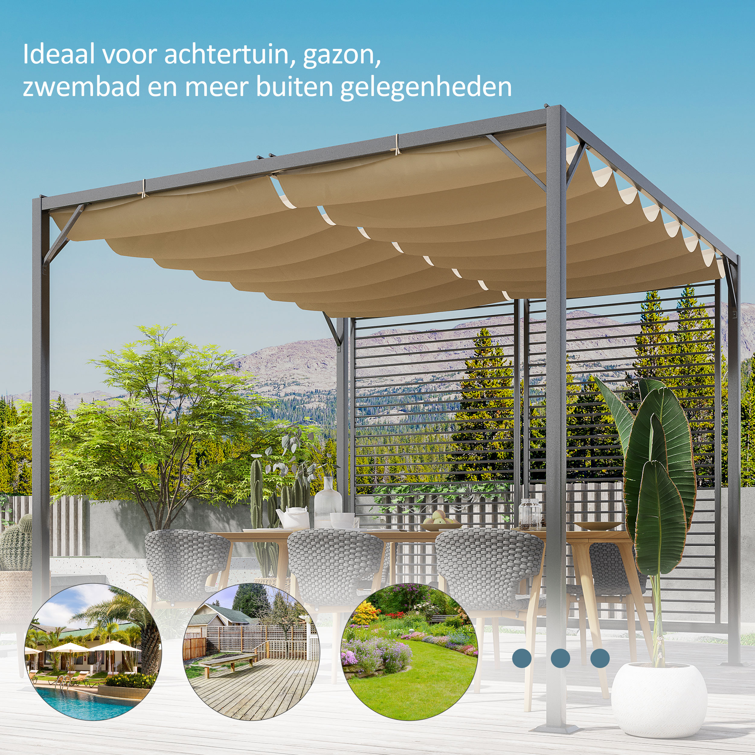 Outsunny Paviljoen Vervangingsdak, 3 x 4 m, Vervangzeil met Waterafvoergaten, Polyester, Zonbescherming, UPF30 , Crèmewit | Netherlands