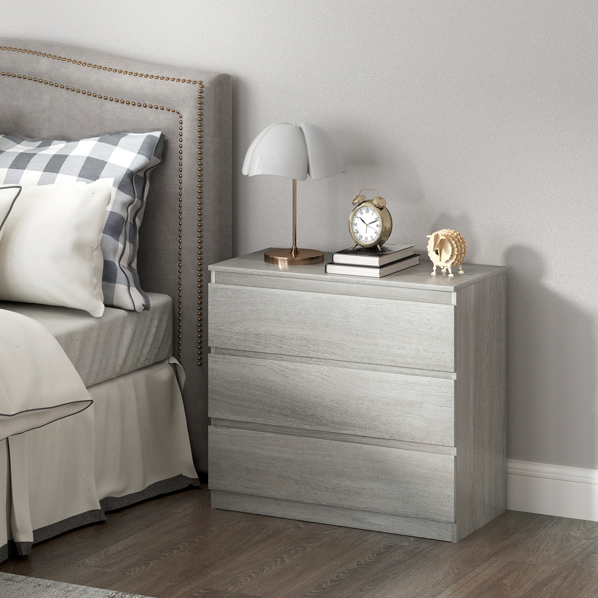 HOMCOM Chest of Three Drawers Grey Wood Effect 7