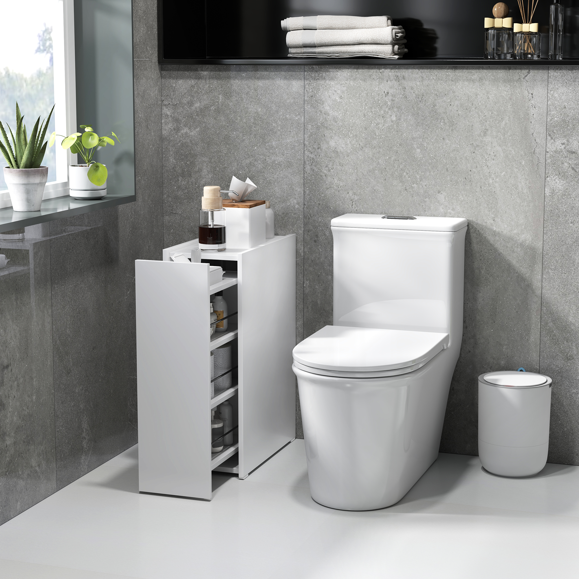 Mobiletto Bagno HOMCOM A 3 Ripiani – Salvaspazio, Con Cassetto Scorrevole, Ruote, Colore Bianco, 47x25x66.5 Cm