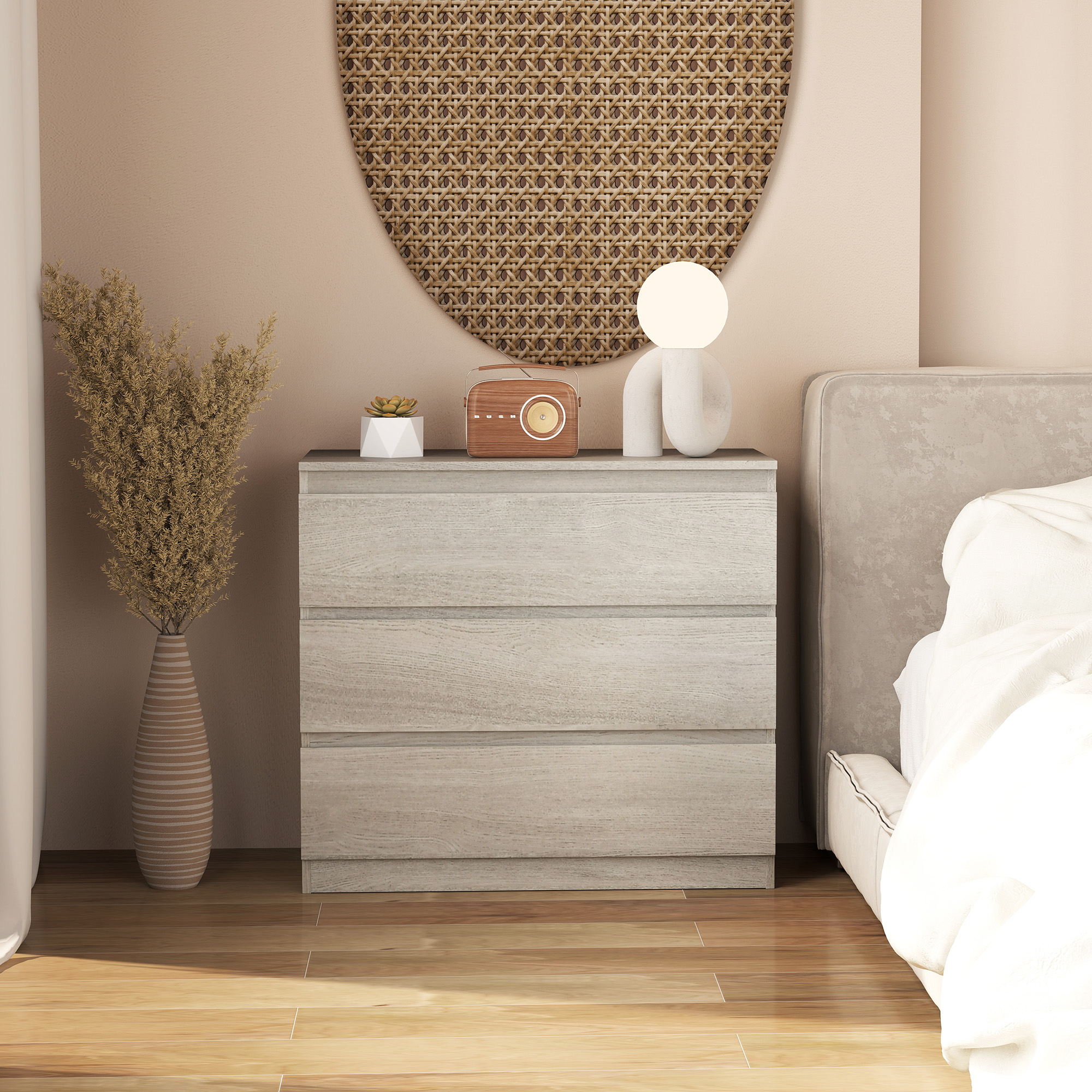 HOMCOM Chest of Three Drawers Grey Wood Effect 9