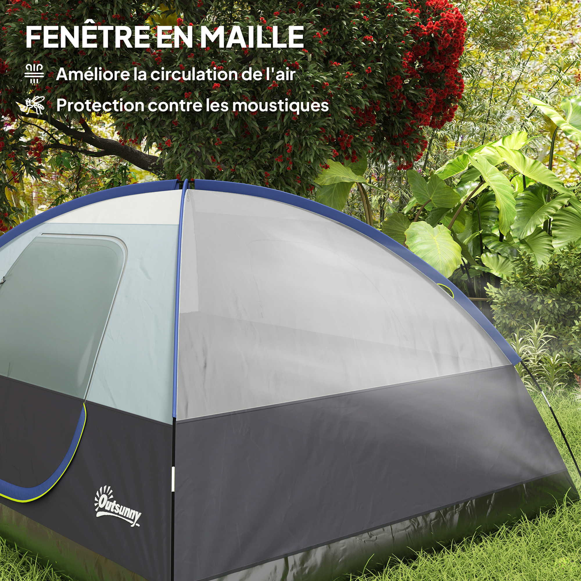 Outsunny Tente de Camping 2-4 Personnes, Tente dôme familiale imperméable, avec fenêtres, Poche, Sac de Transport et Crochet, pour Pique-Nique, randonnée, Trekking, Camping, Bleu Ciel